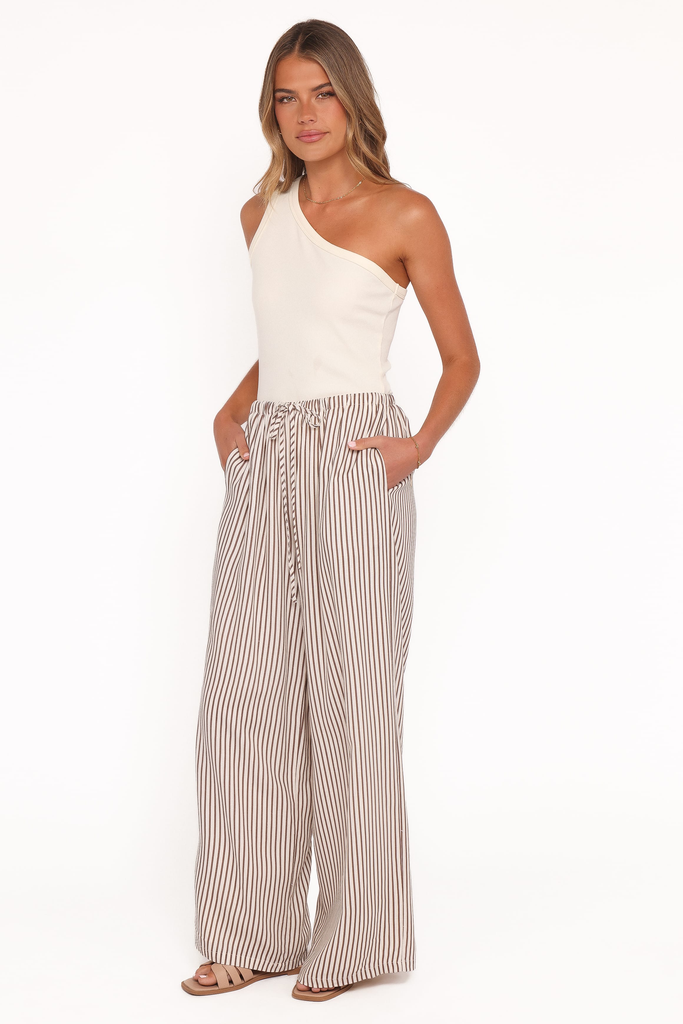 Petal and Pup USA BOTTOMS Elowen Wide Leg Pants - Brown Stripe
