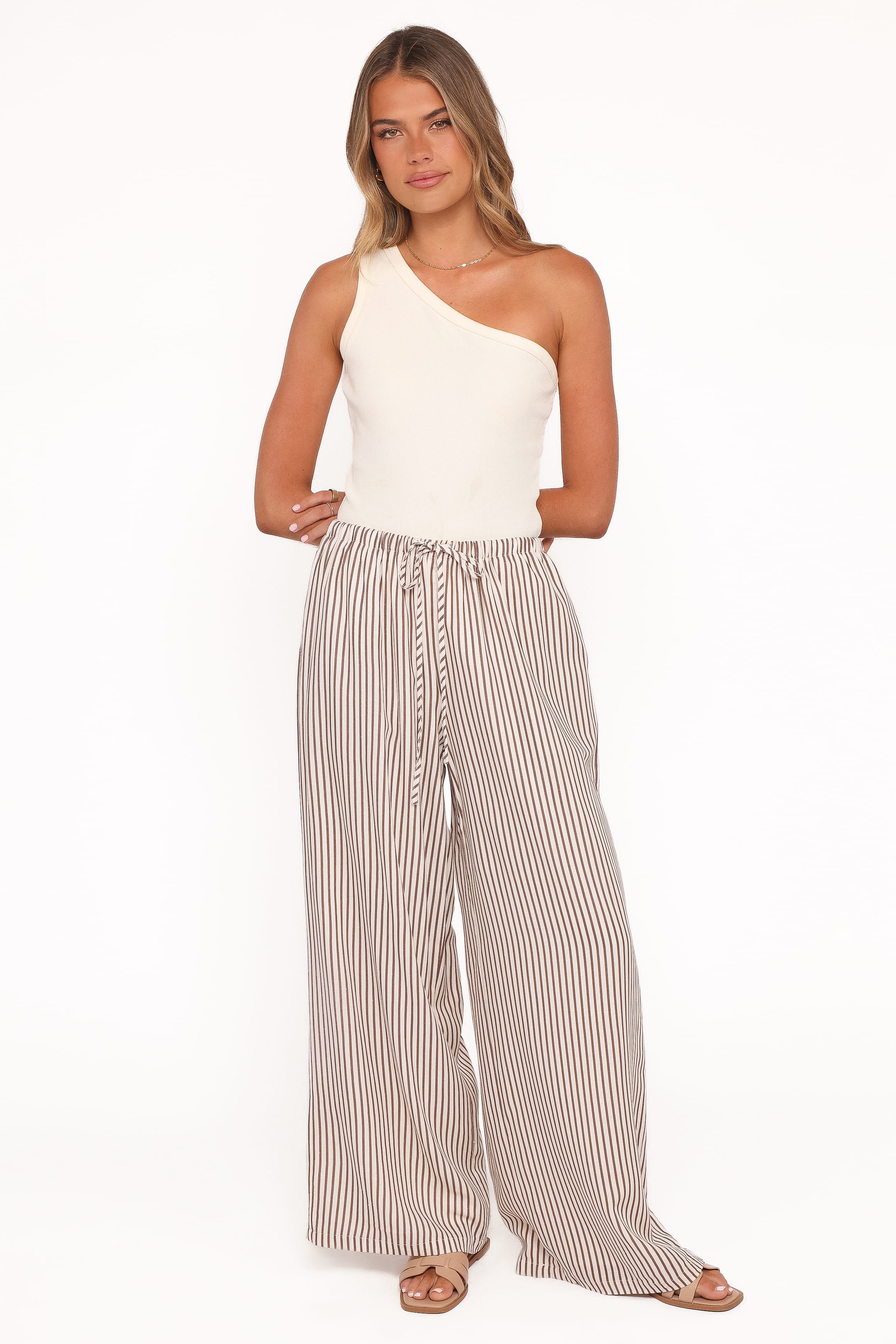 Petal and Pup USA BOTTOMS Elowen Wide Leg Pants - Brown Stripe