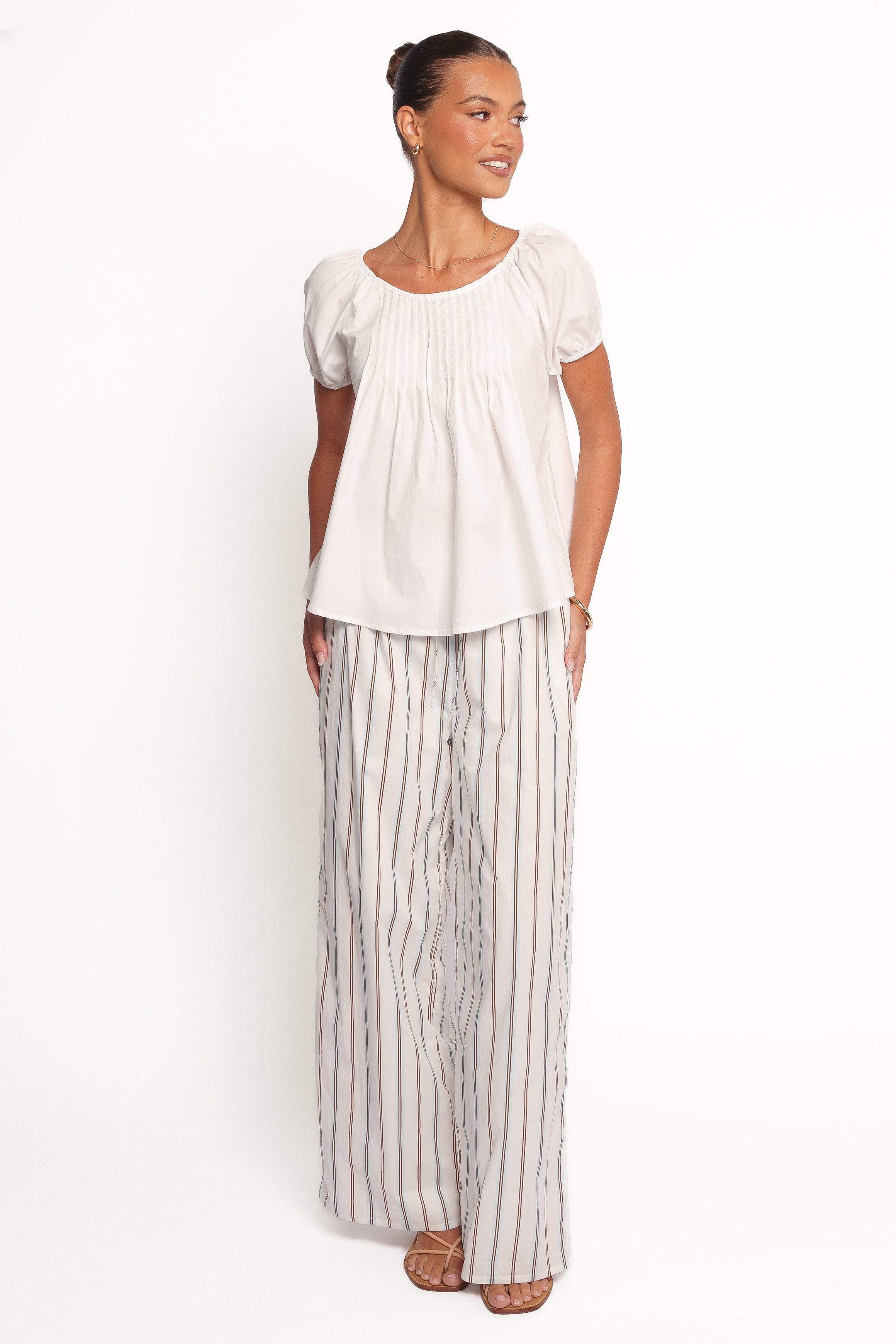 Petal and Pup USA BOTTOMS Ember Cotton Pants - Blue Brown Stripe