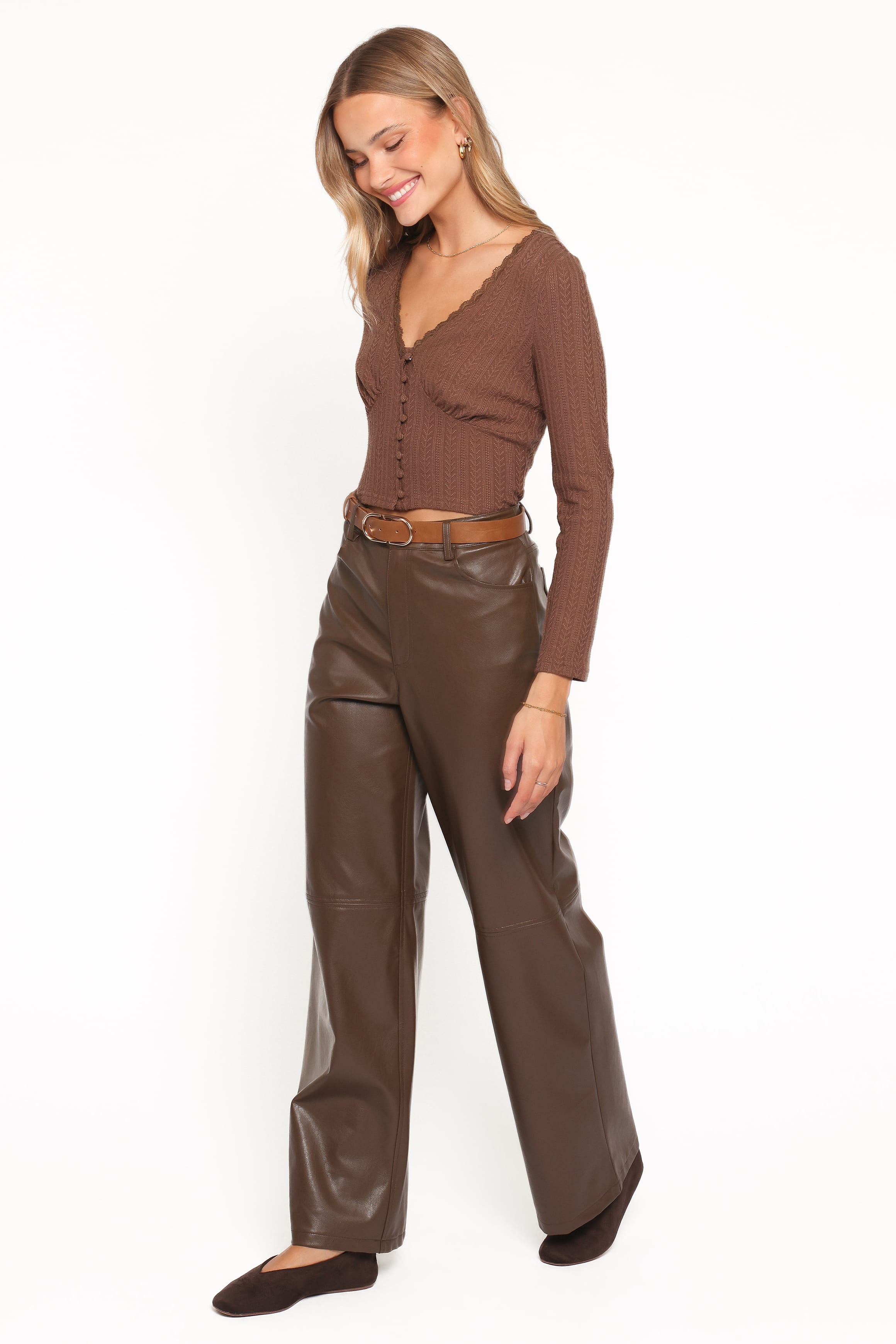 Petal and Pup USA BOTTOMS Emer Leather Pant - Chocolate Brown