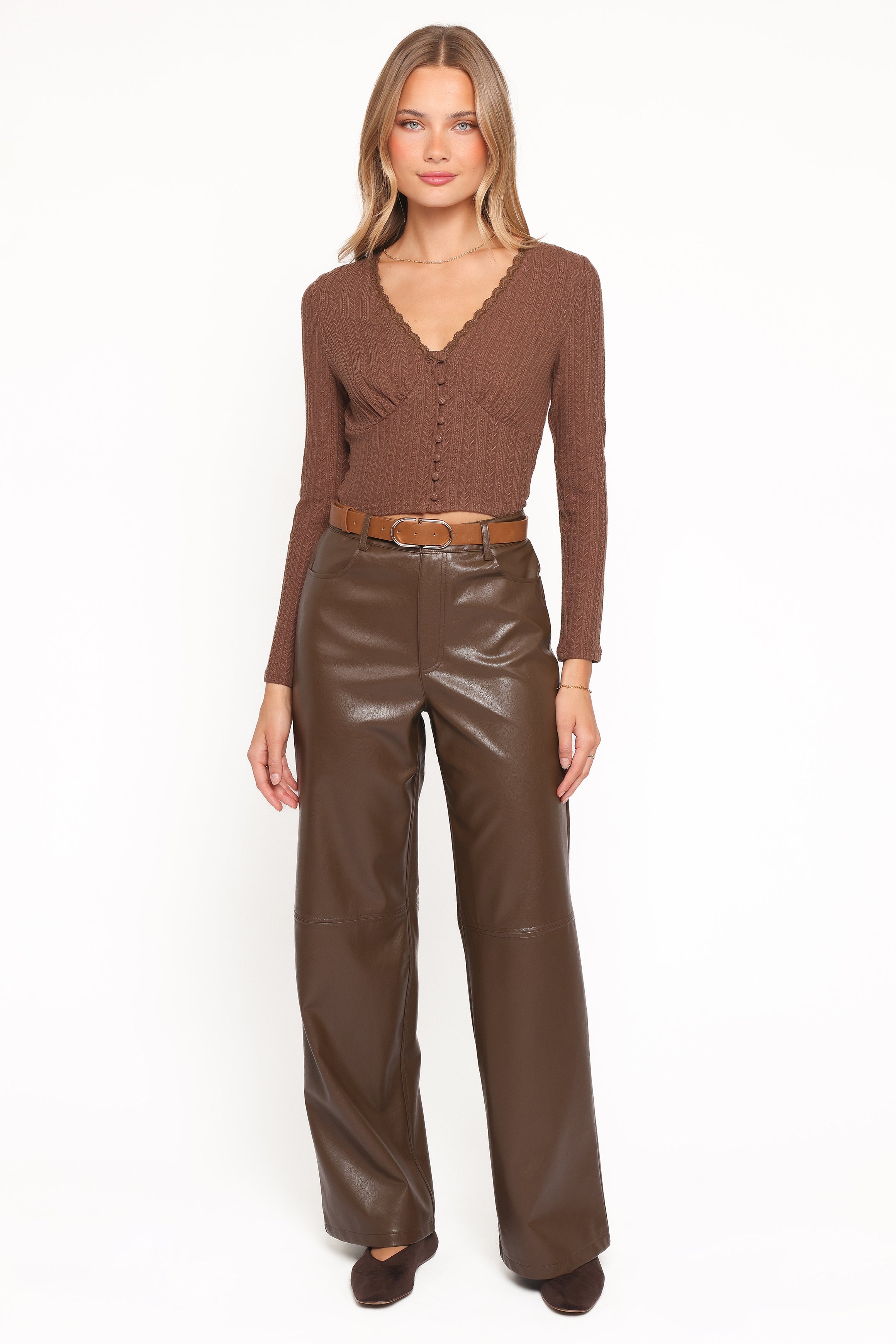 Petal and Pup USA BOTTOMS Emer Leather Pant - Chocolate Brown