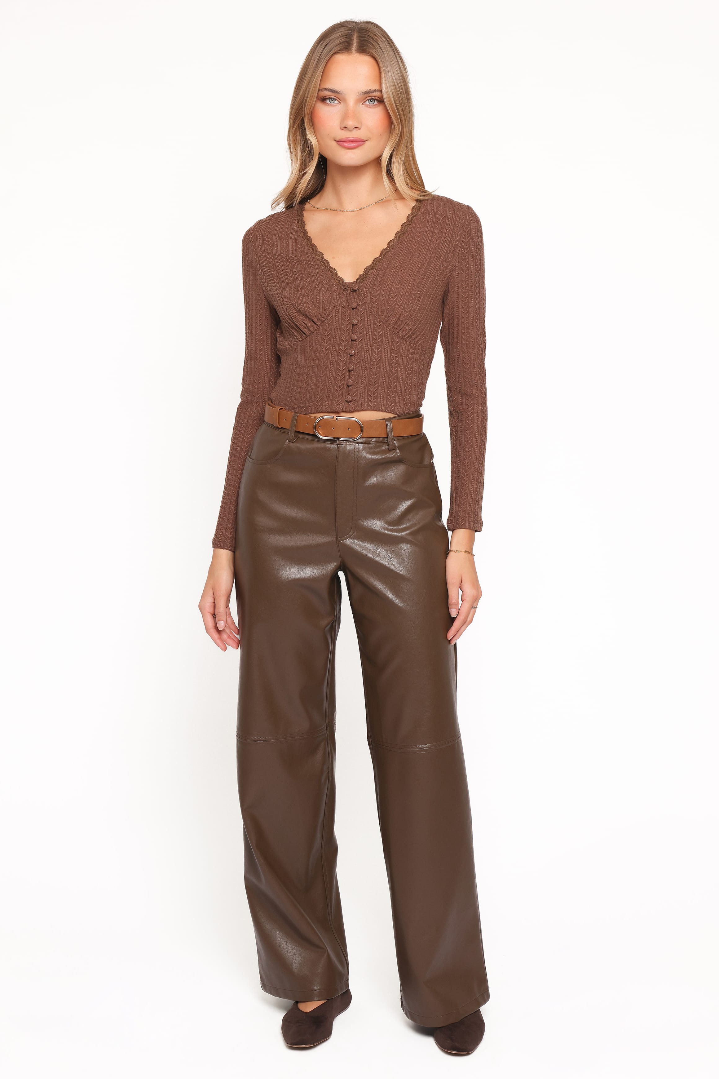 Petal and Pup USA BOTTOMS Emer Leather Pant - Chocolate Brown