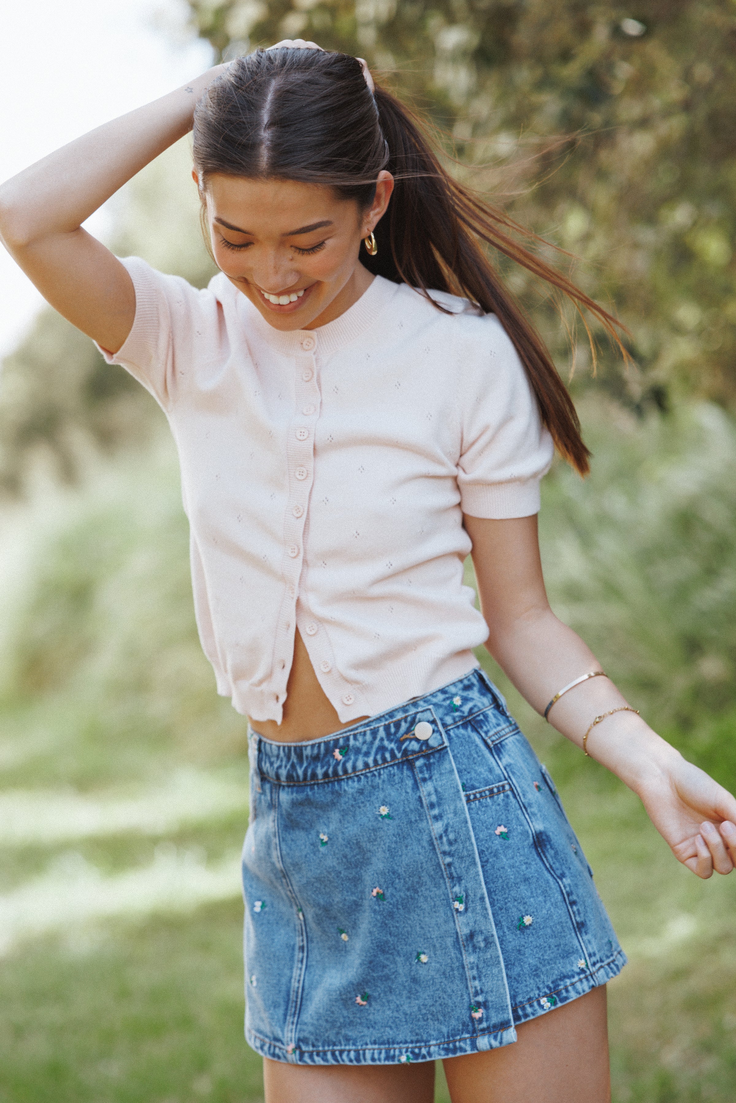 Petal and Pup USA BOTTOMS Evanna Denim Skort - Embroidery Medium Wash