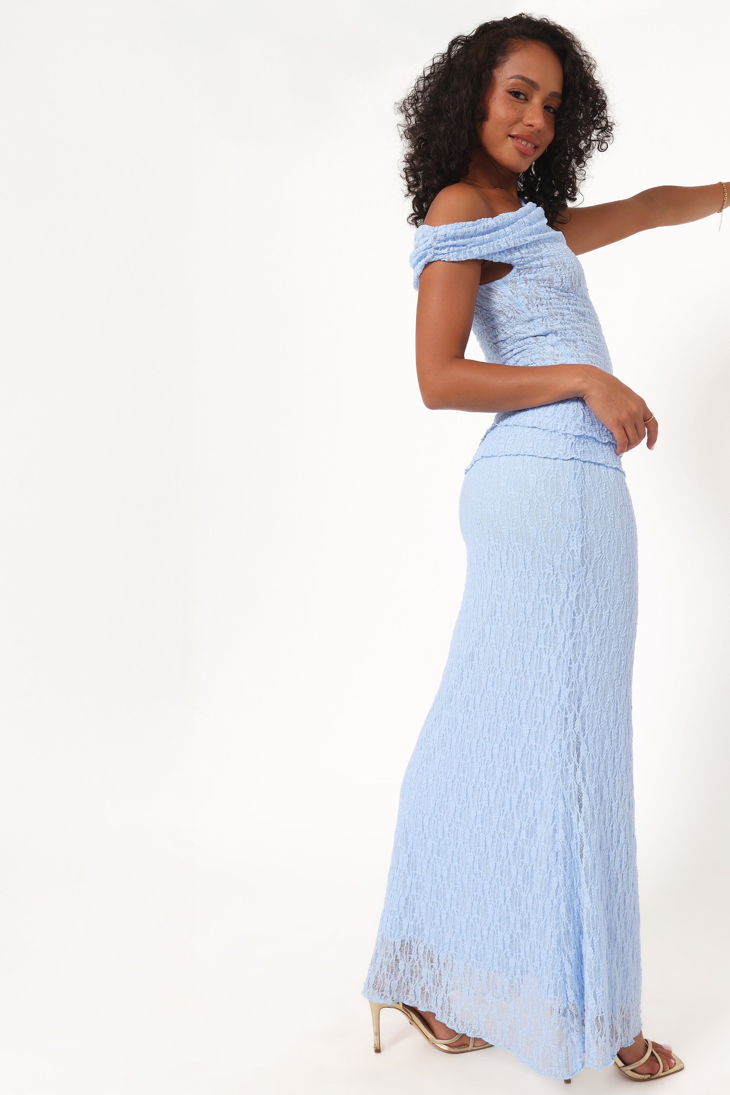 Petal and Pup USA BOTTOMS Faeriel Lace Knit Maxi Skirt - Blue