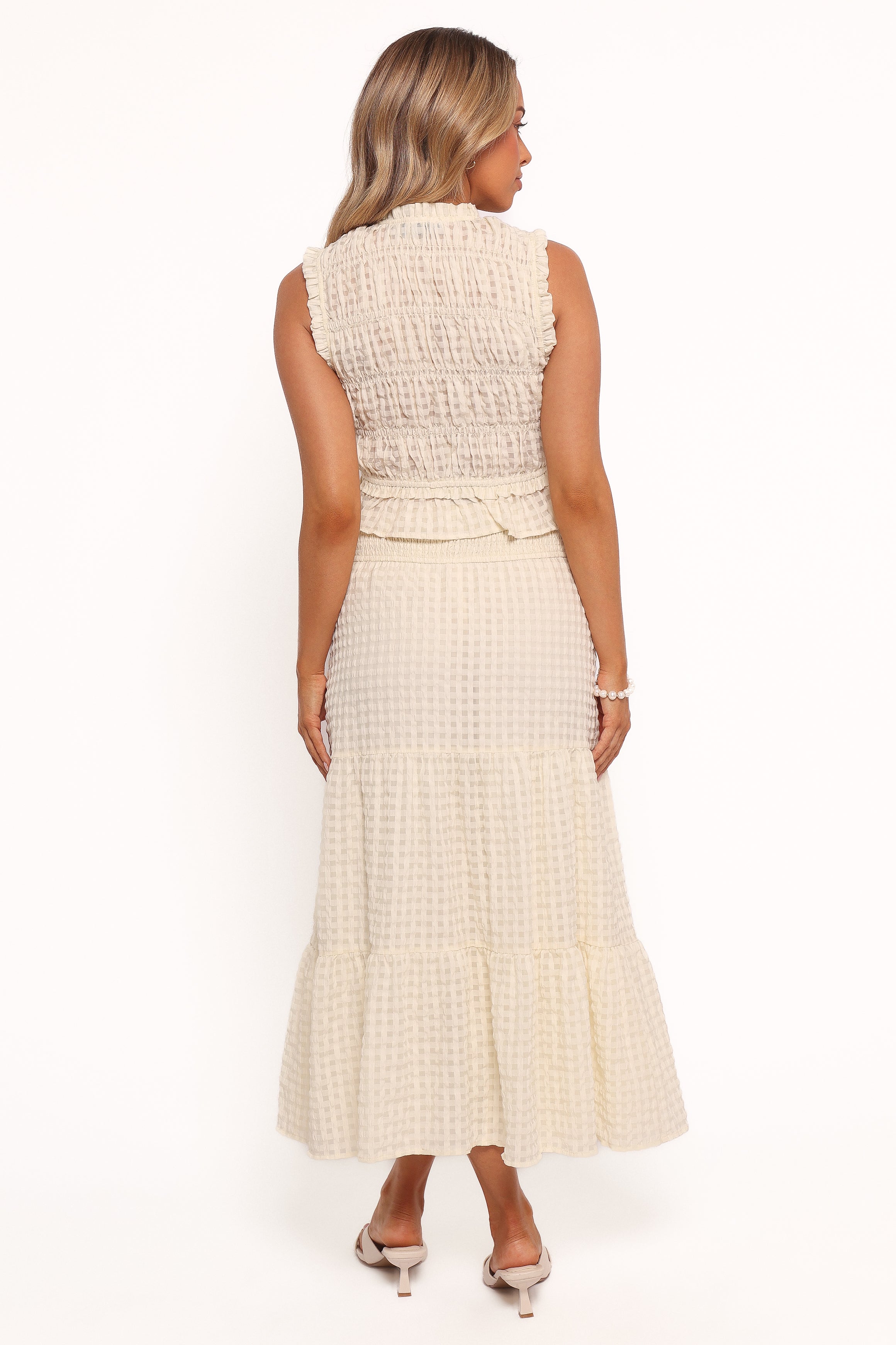 Petal and Pup USA BOTTOMS Farica Gingham Midi Skirt - Cream