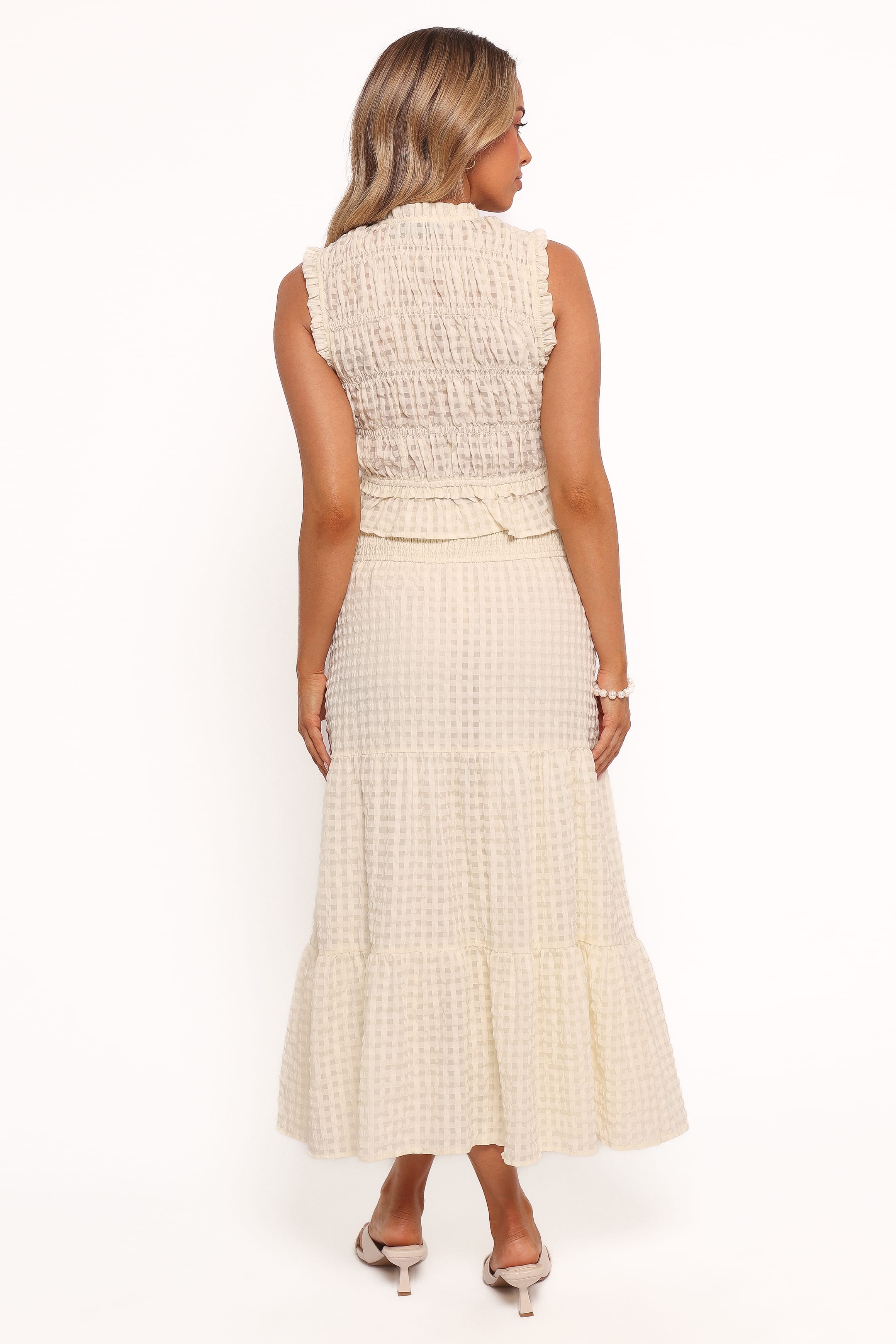 Petal and Pup USA BOTTOMS Farica Gingham Midi Skirt - Cream