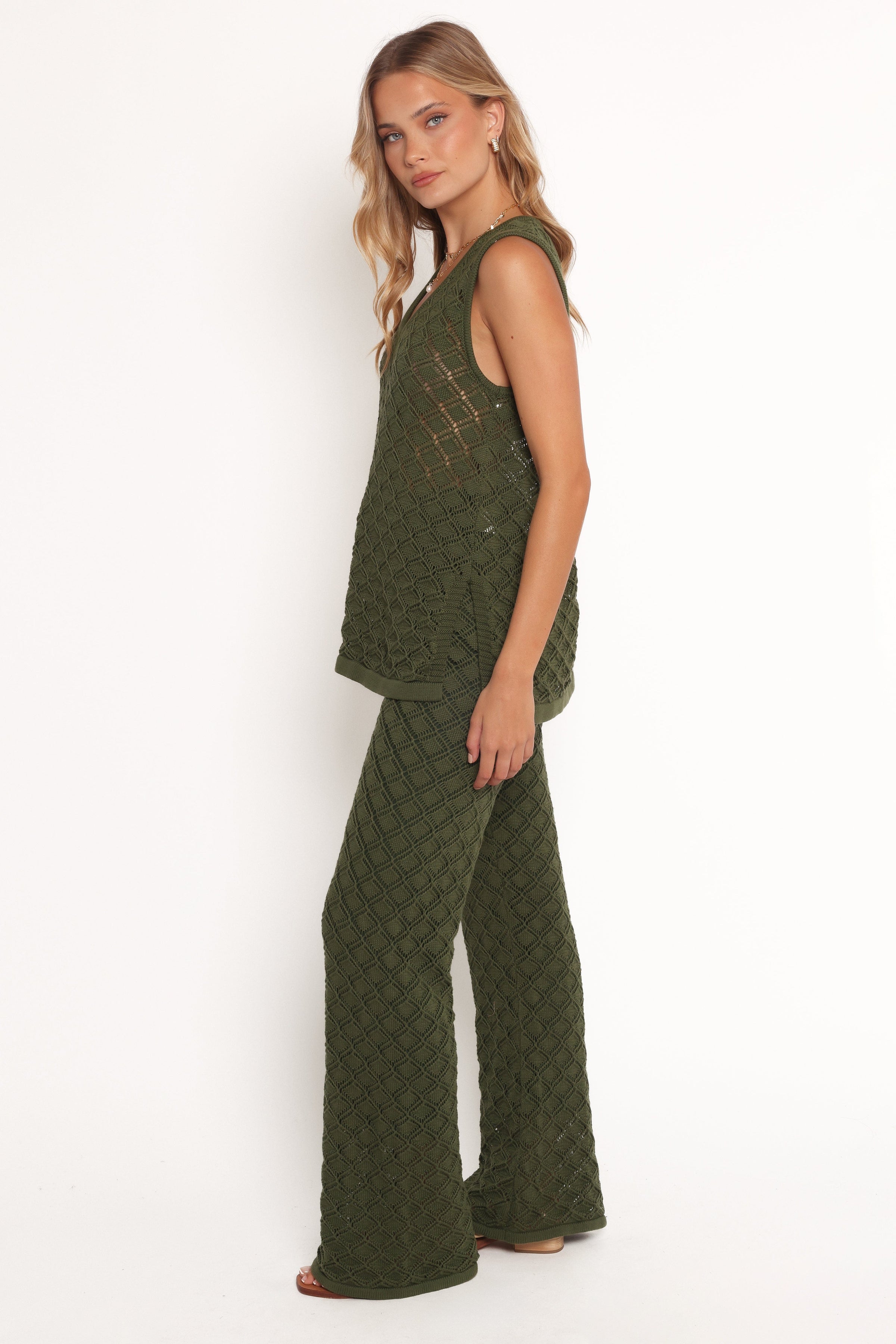 Petal and Pup USA BOTTOMS Fefe Textured Knit Pants - Olive