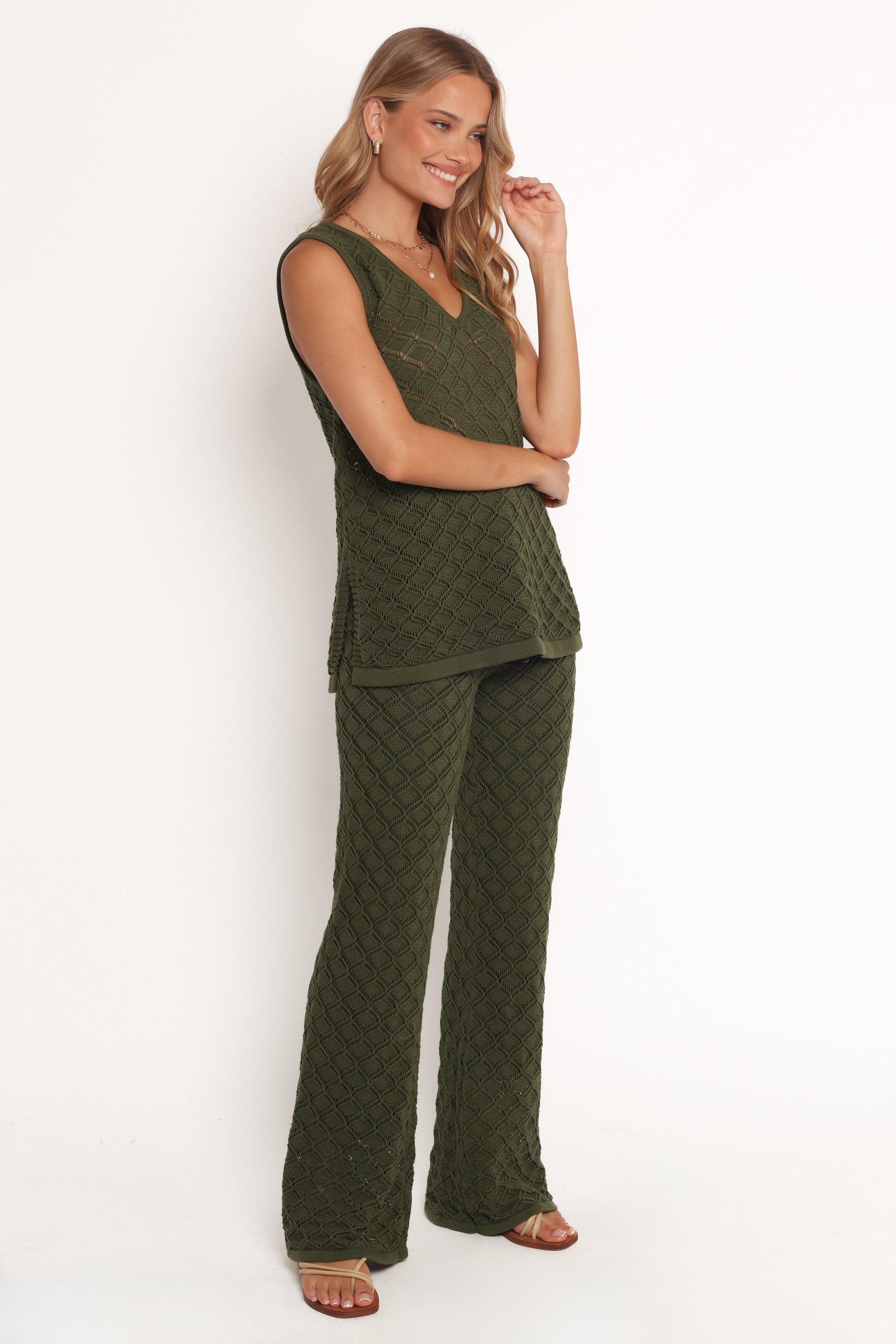 Petal and Pup USA BOTTOMS Fefe Textured Knit Pants - Olive