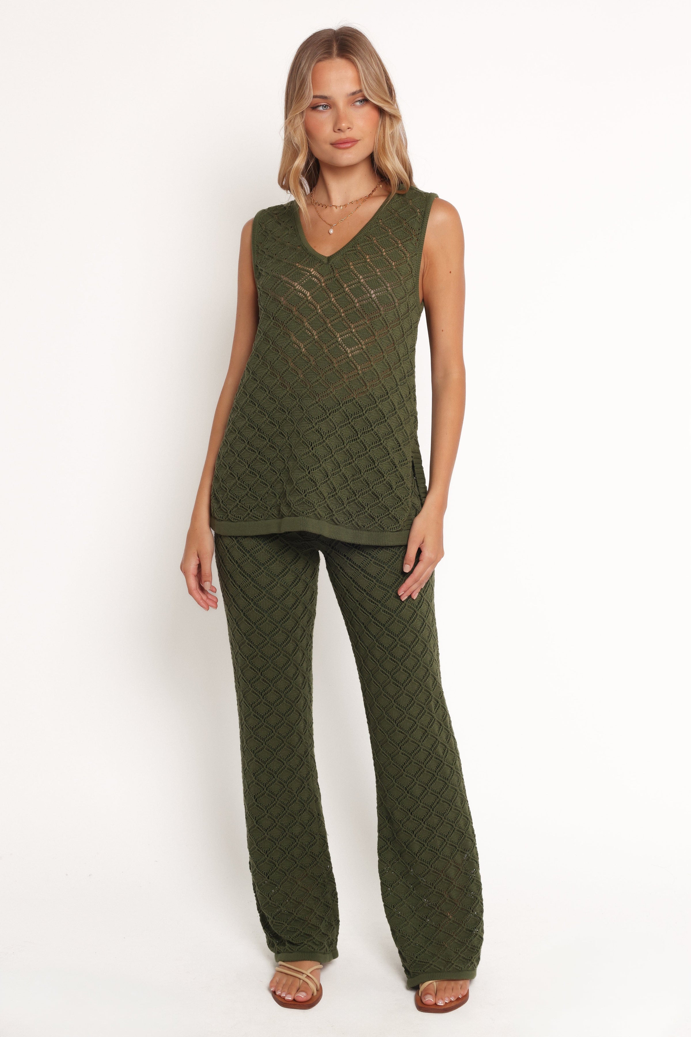 Petal and Pup USA BOTTOMS Fefe Textured Knit Pants - Olive