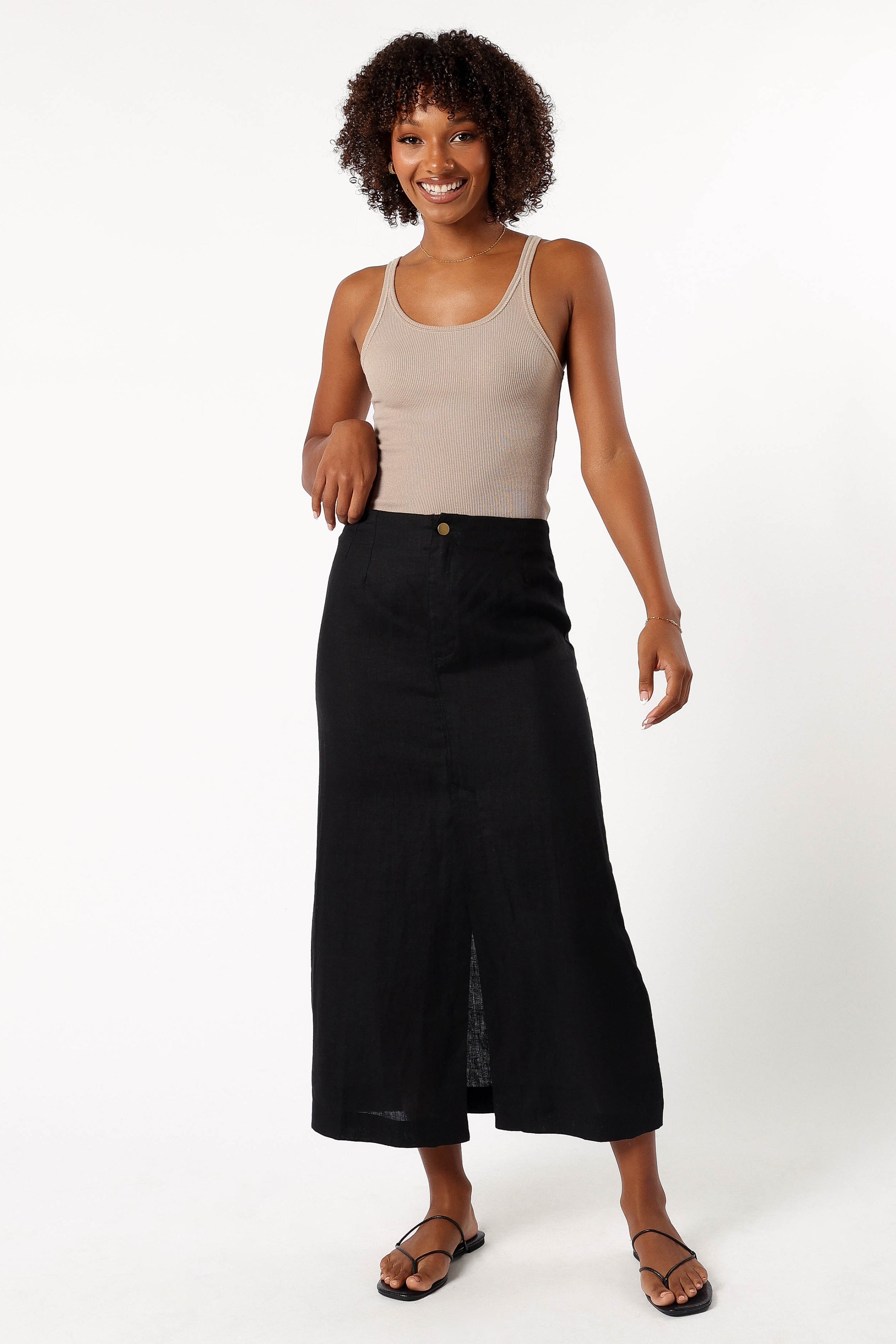 Petal and Pup USA BOTTOMS Finley Linen Midi Skirt - Black