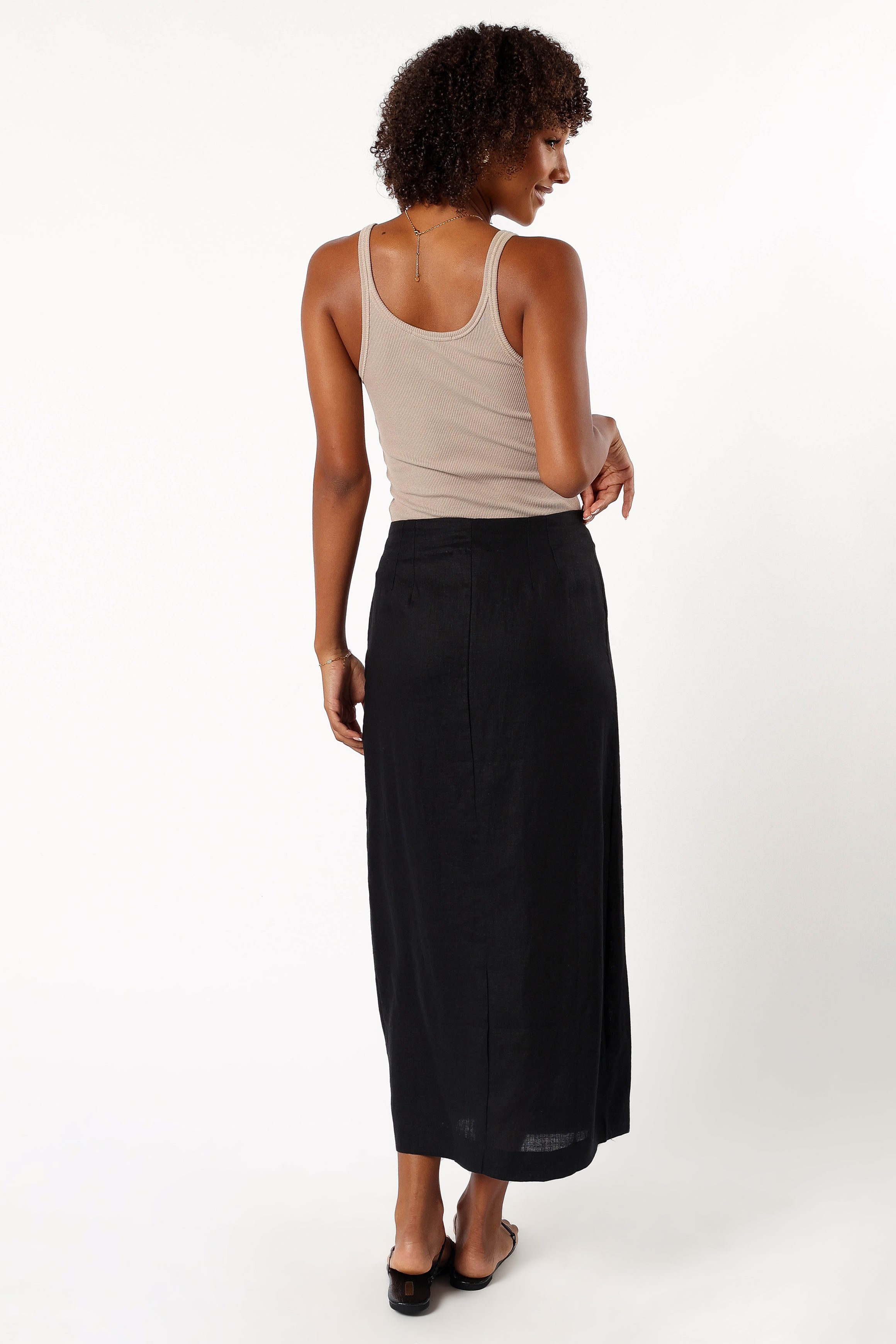 Petal and Pup USA BOTTOMS Finley Linen Midi Skirt - Black