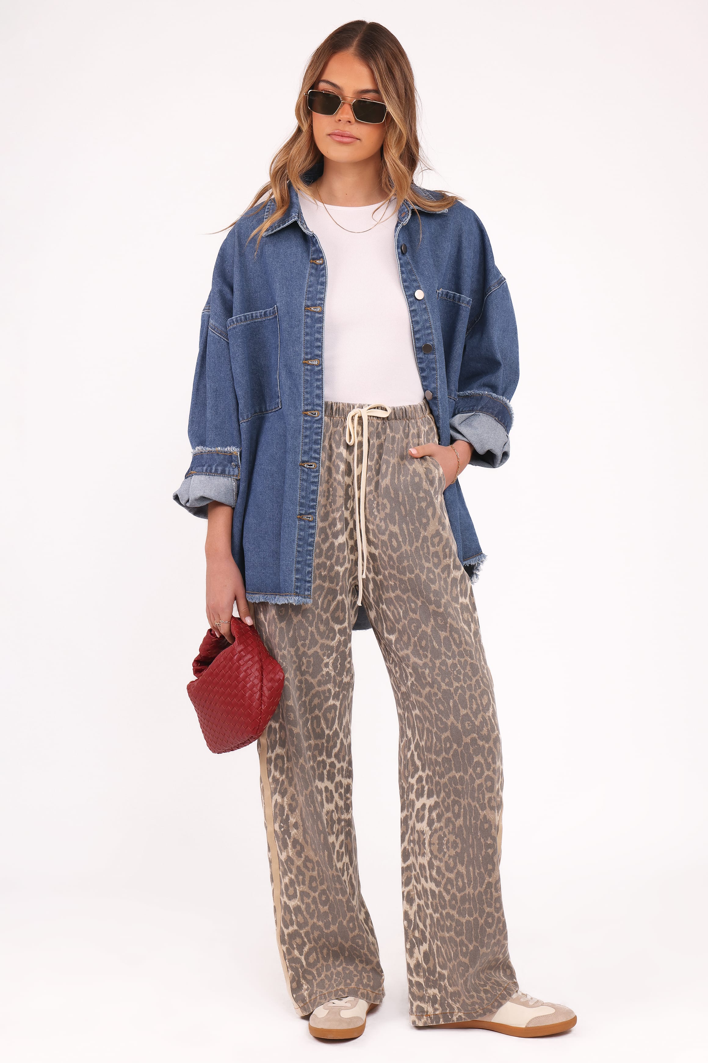 Petal and Pup USA BOTTOMS Fletcher Denim Racer Pants - Leopard