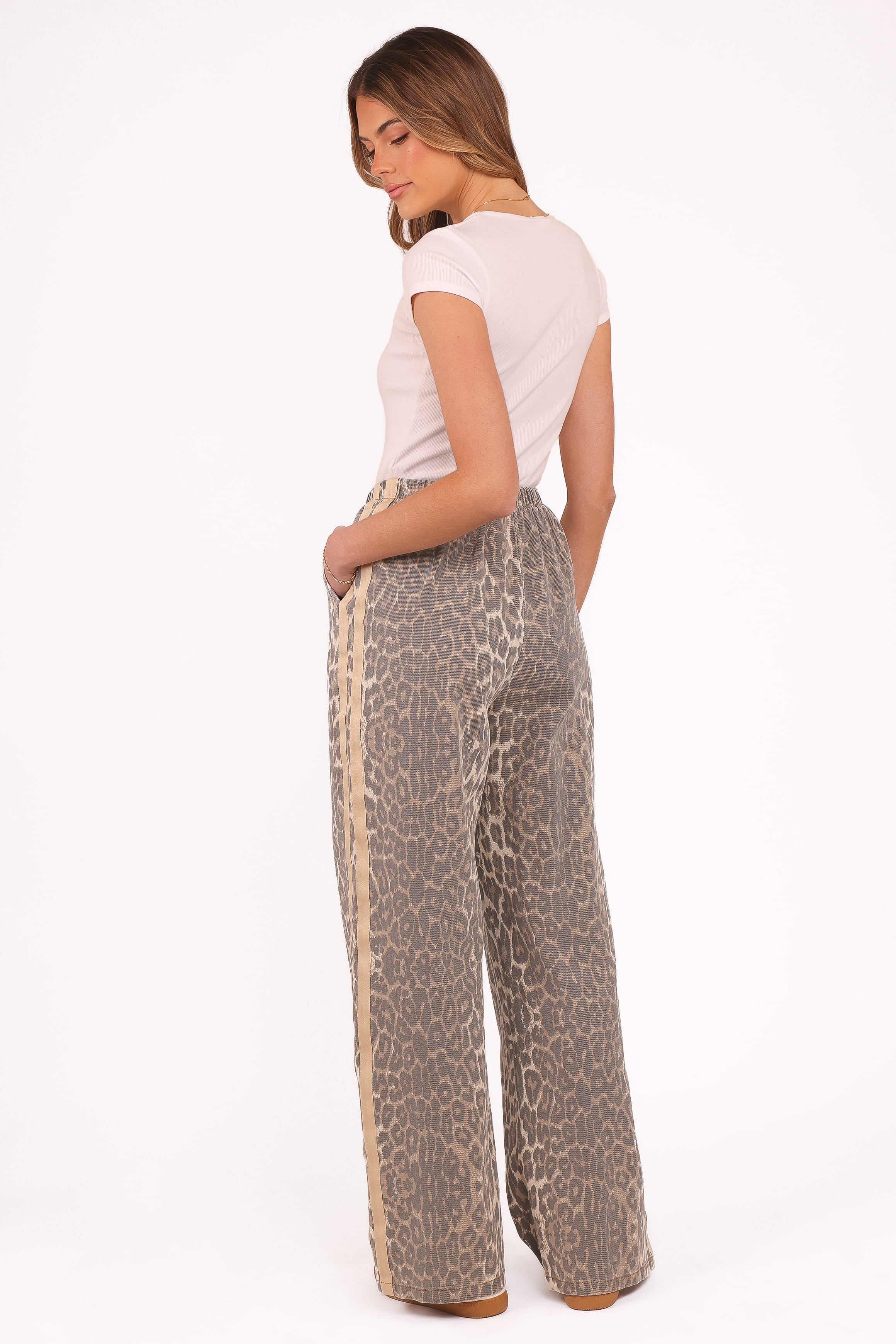 Petal and Pup USA BOTTOMS Fletcher Denim Racer Pants - Leopard