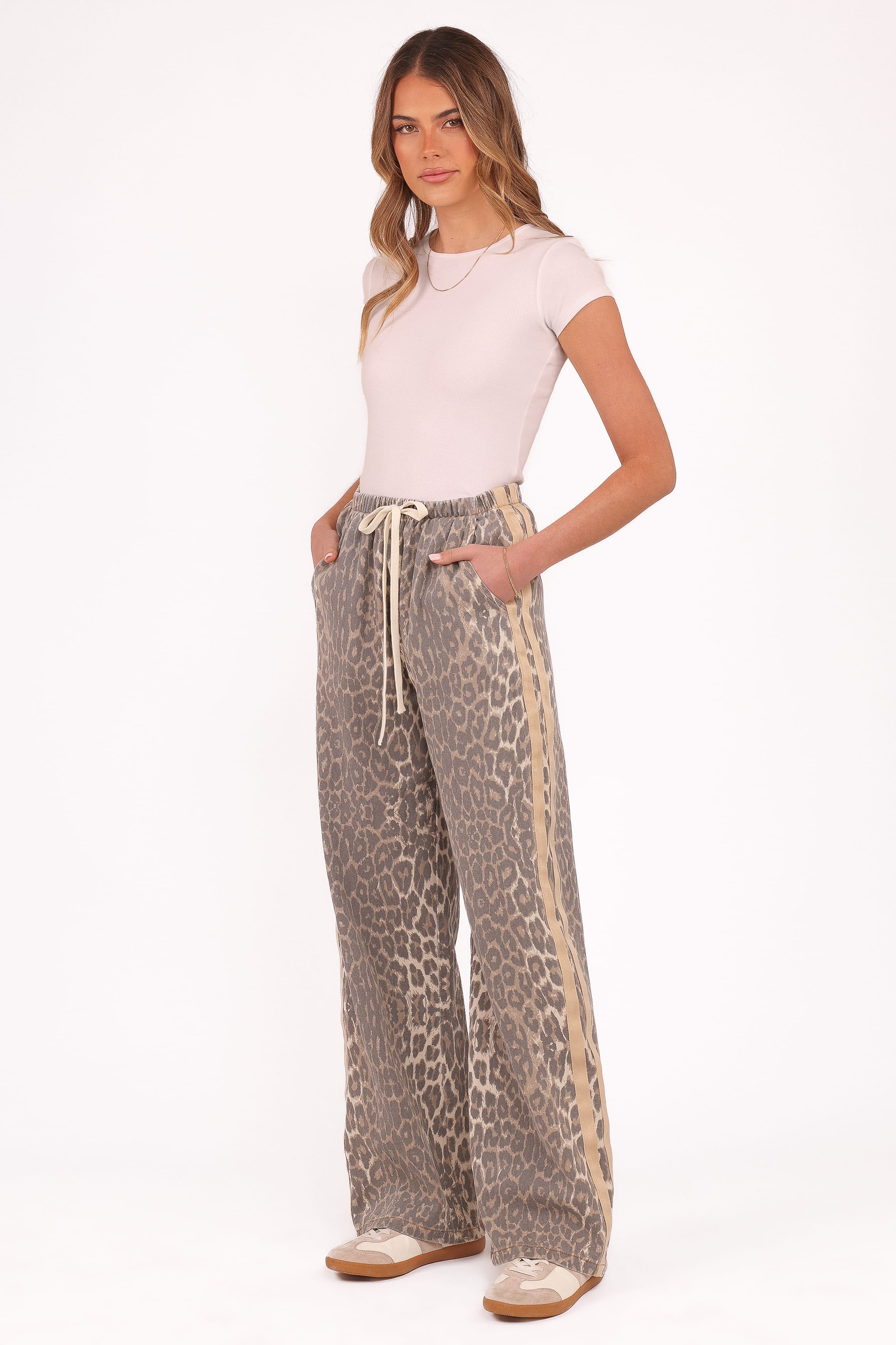 Petal and Pup USA BOTTOMS Fletcher Denim Racer Pants - Leopard