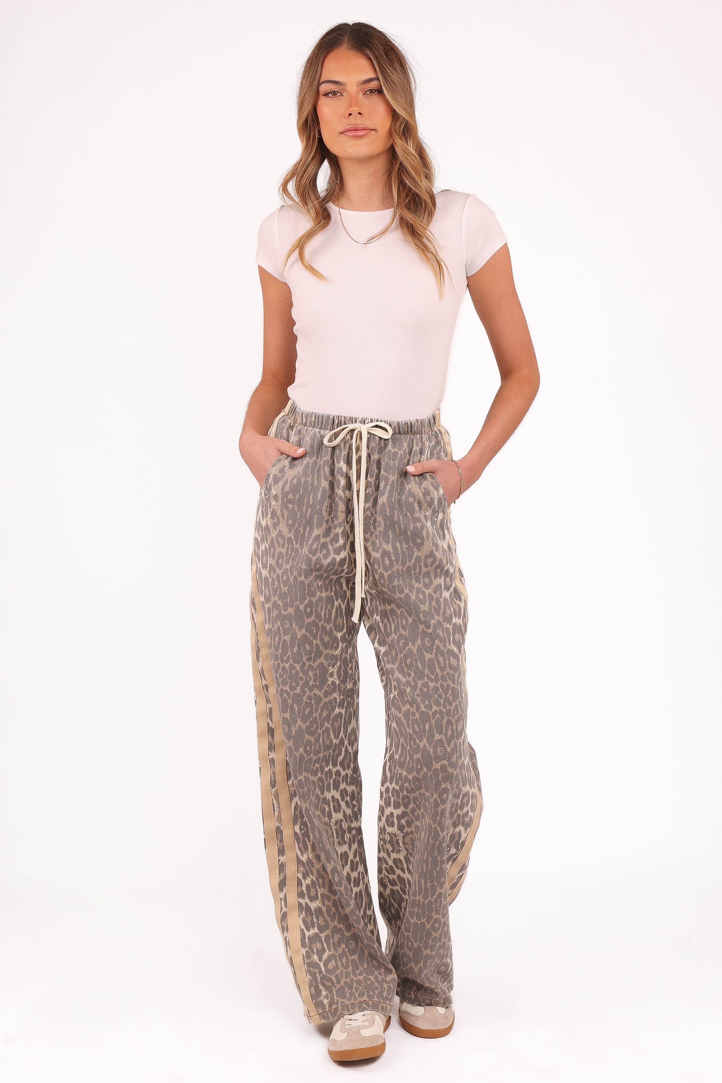 Petal and Pup USA BOTTOMS Fletcher Denim Racer Pants - Leopard