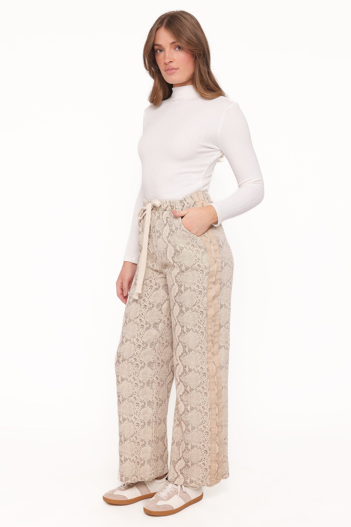 Petal and Pup USA BOTTOMS Fletcher Denim Racer Pants - Snake Print