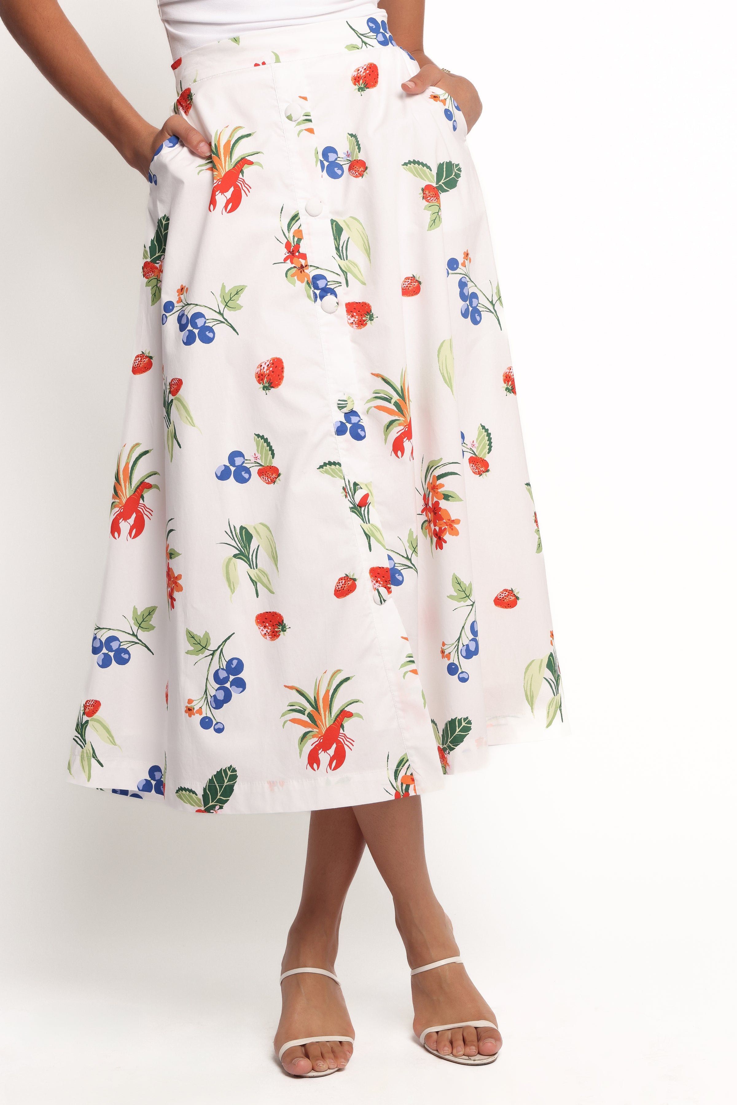 Petal and Pup USA BOTTOMS Geneva Midi Skirt - Off White Red