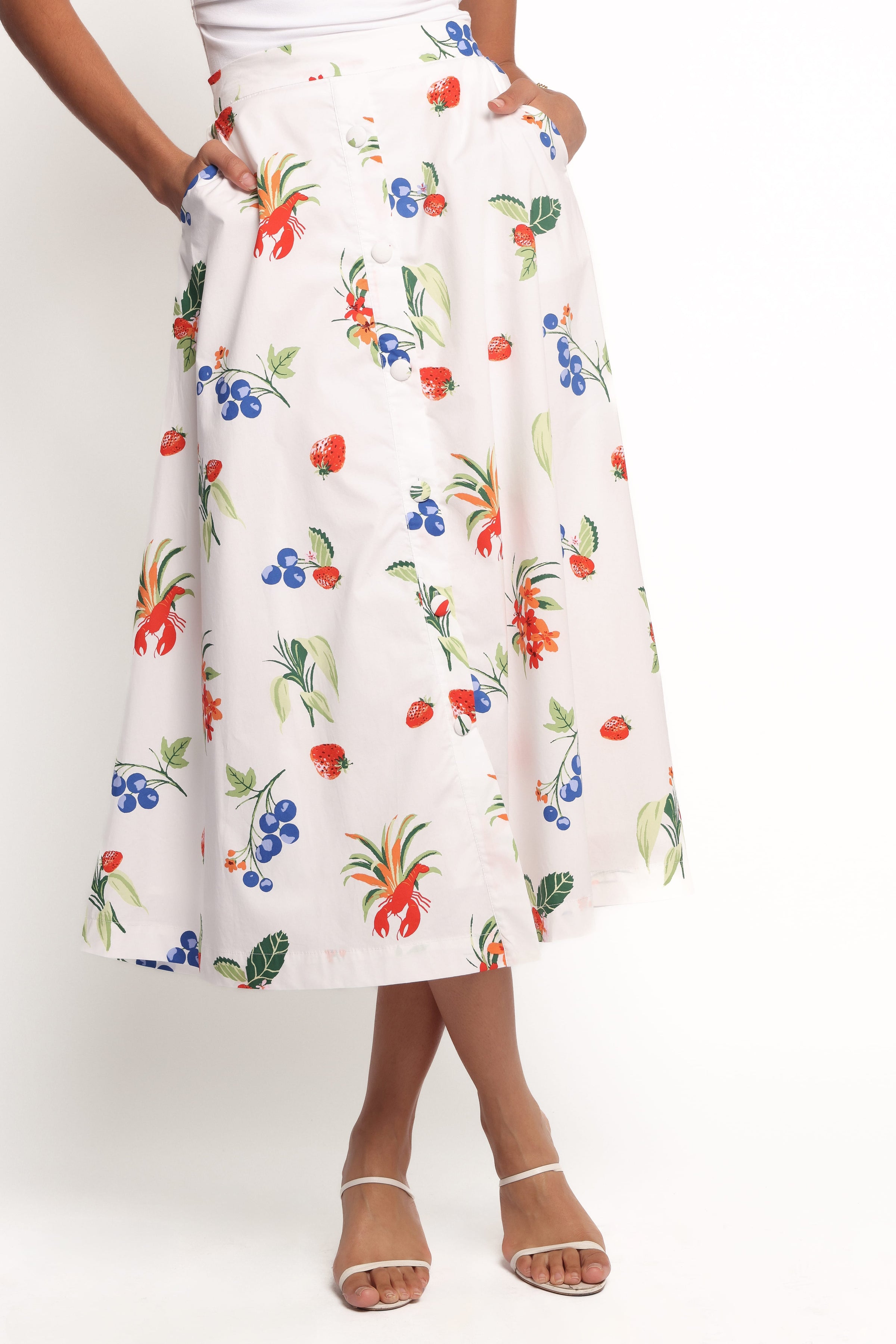 Petal and Pup USA BOTTOMS Geneva Midi Skirt - Off White Red