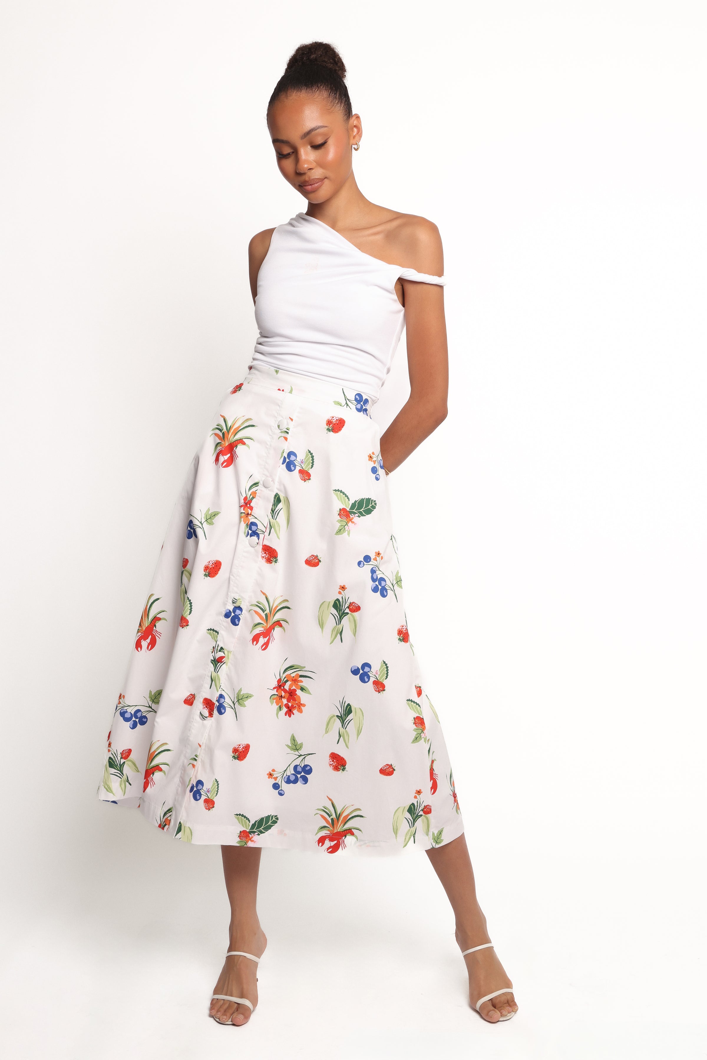 Petal and Pup USA BOTTOMS Geneva Midi Skirt - Off White Red