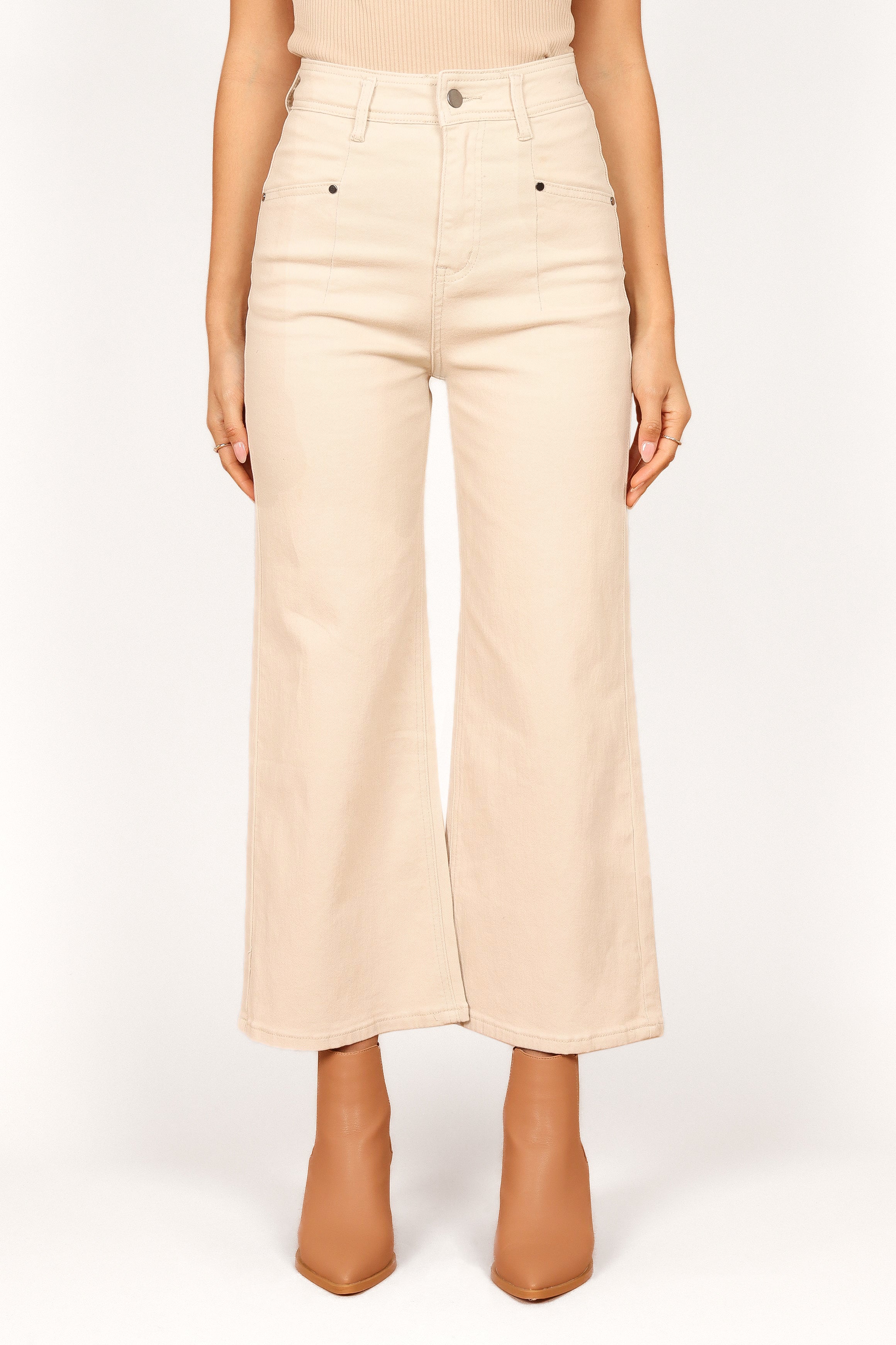Petal and Pup USA BOTTOMS Georgette High Waisted Straight Leg Pants - Beige