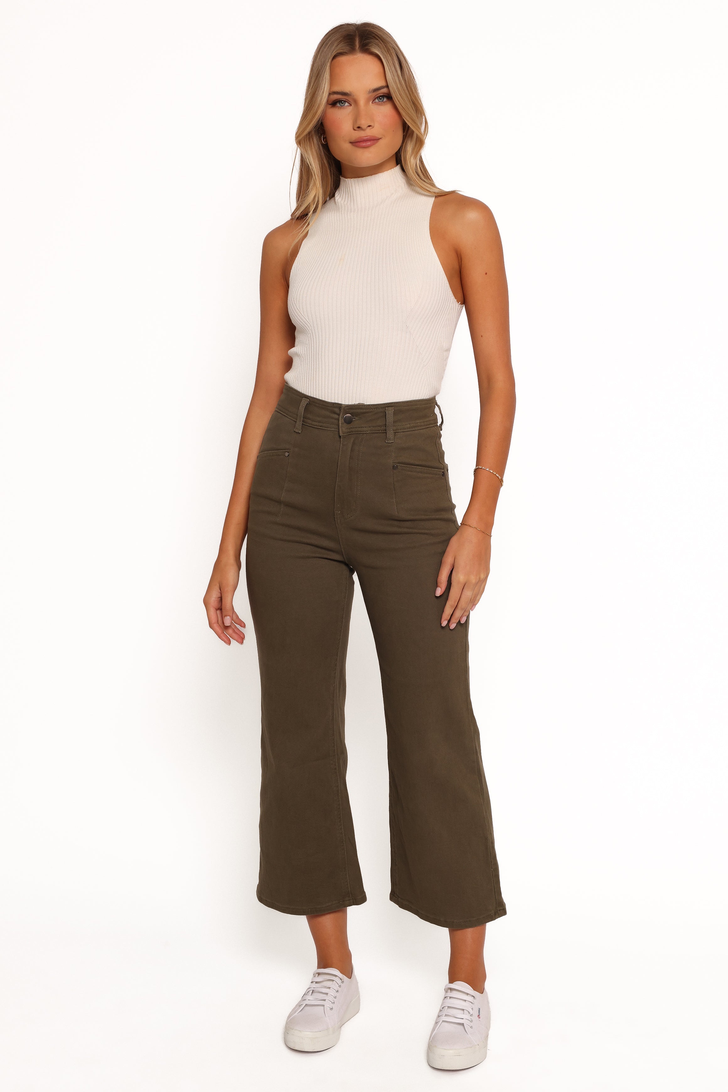 Petal and Pup USA BOTTOMS Georgette High Waisted Straight Leg Pants - Olive