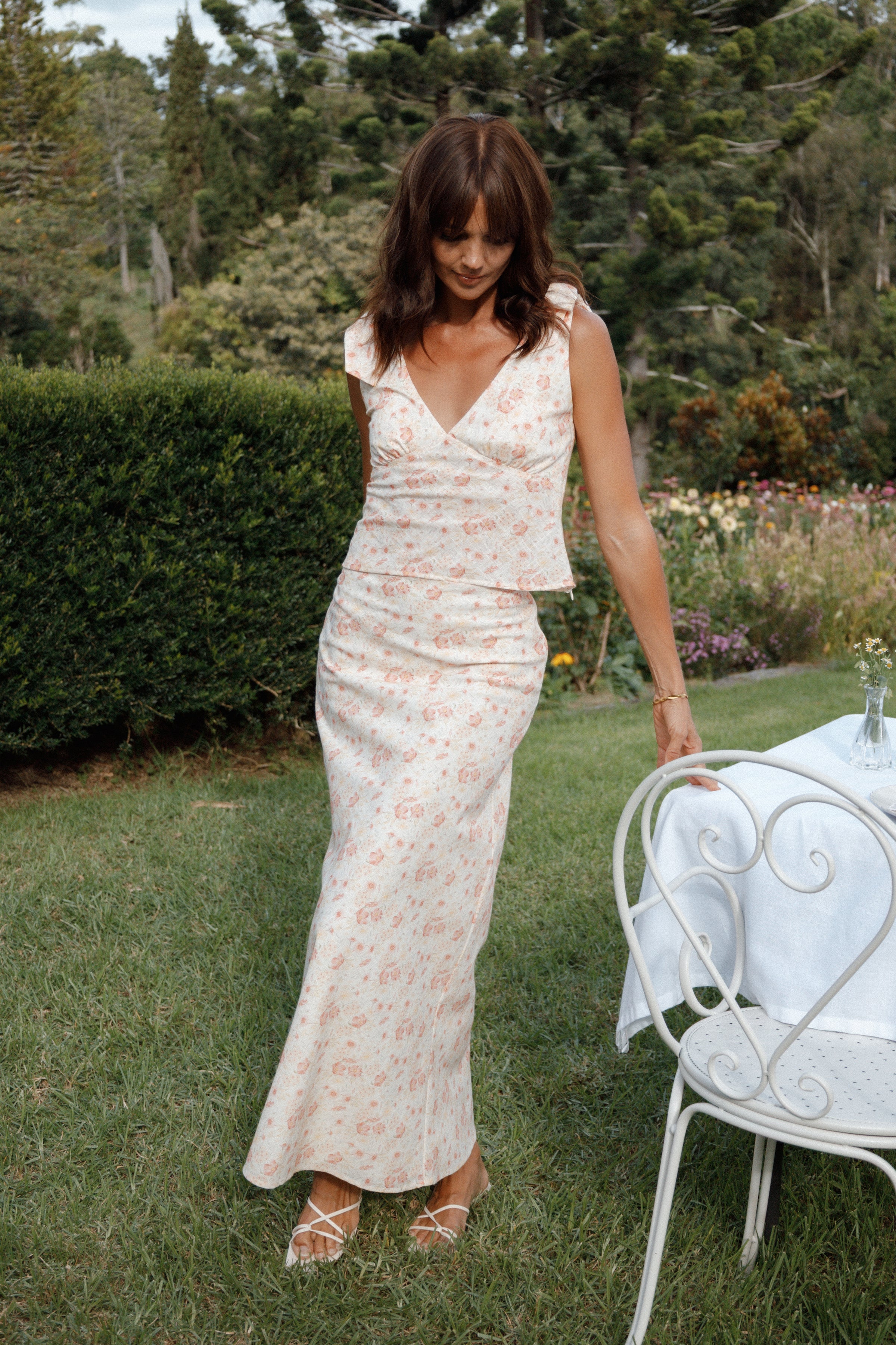 Petal and Pup USA BOTTOMS Giarda Maxi Skirt - Peach Ditsy Floral