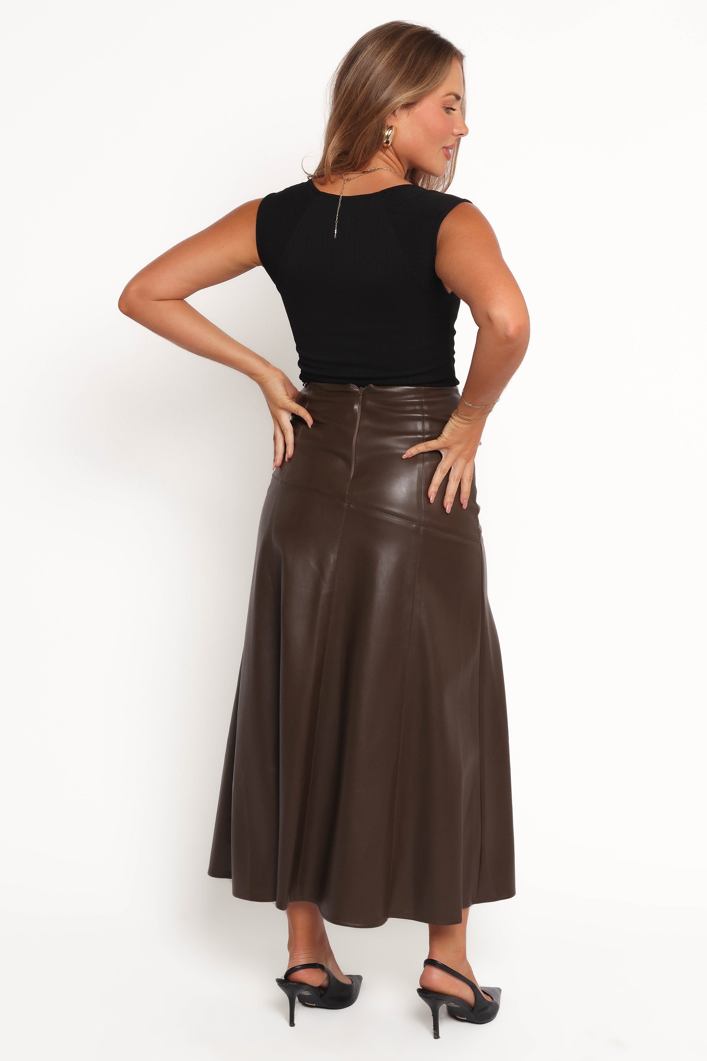 Petal and Pup USA BOTTOMS Haelee Faux Leather Skirt - Brown (Hold for Rack)