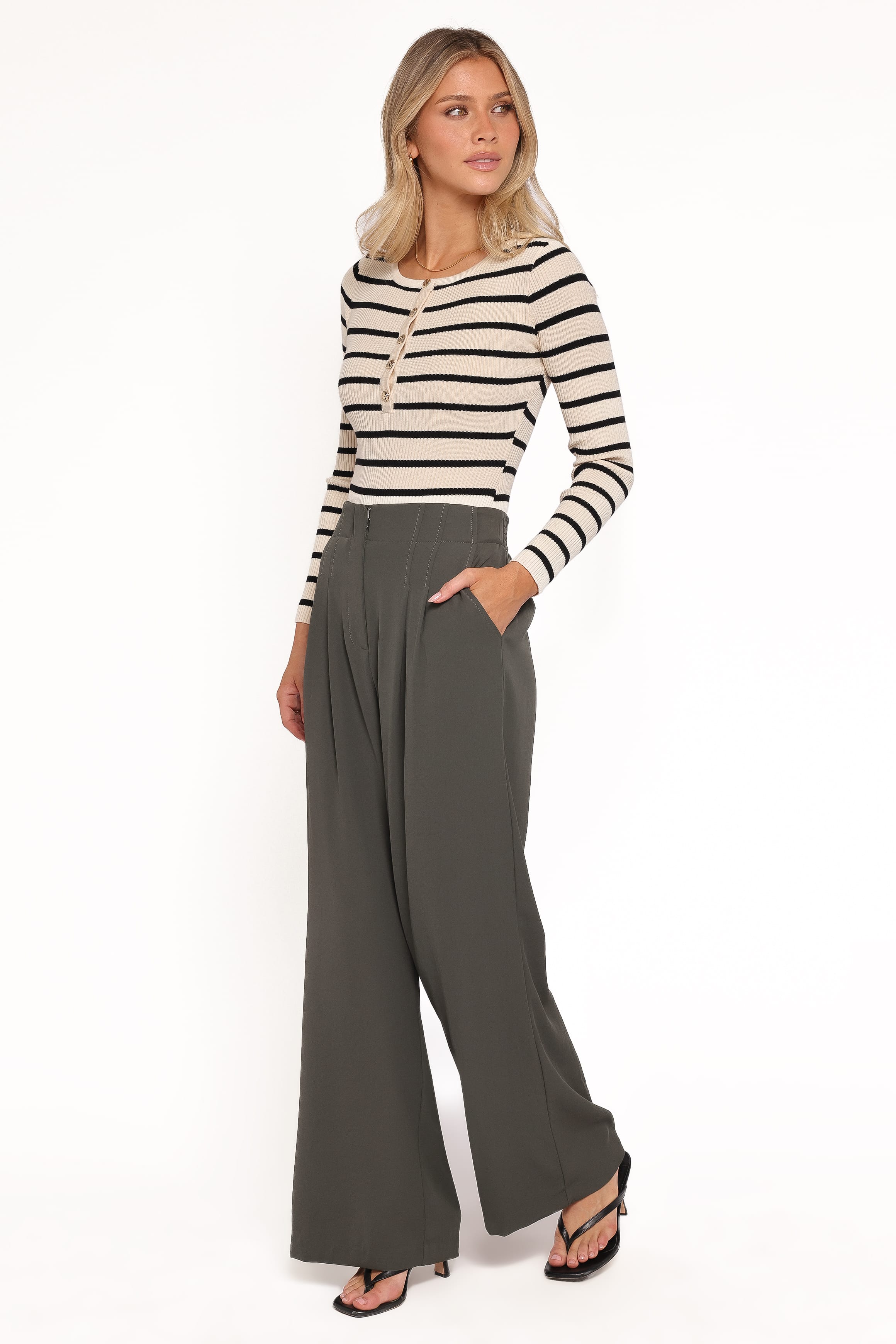 Petal and Pup USA BOTTOMS Hayden Pleated Wide Leg Pant - Dark Olive