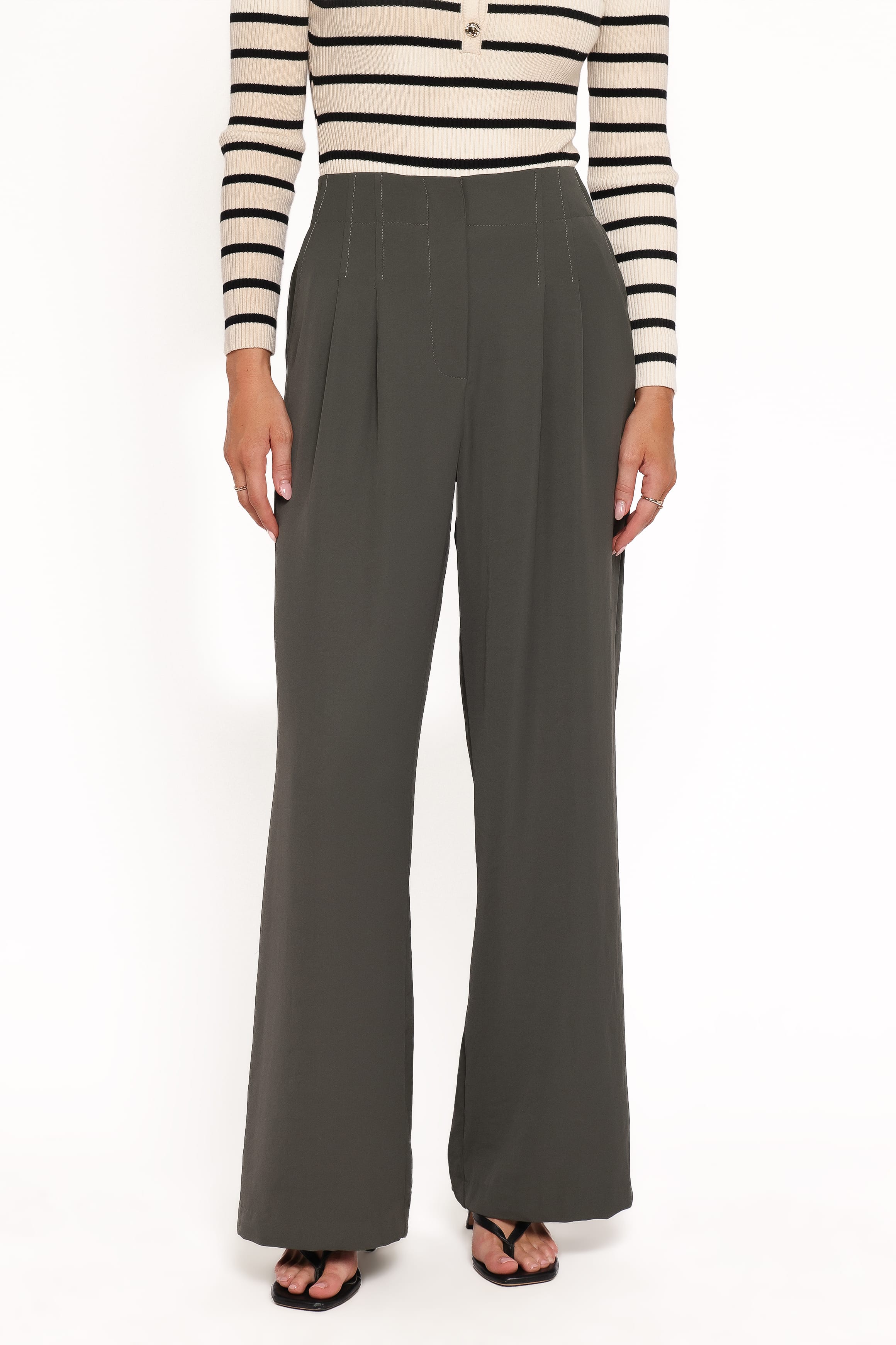 Petal and Pup USA BOTTOMS Hayden Pleated Wide Leg Pant - Dark Olive