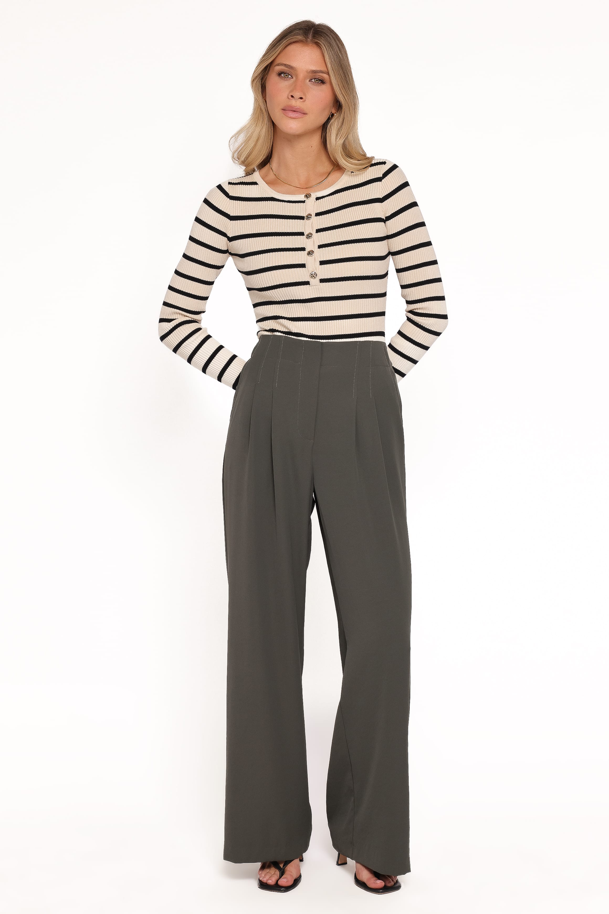 Petal and Pup USA BOTTOMS Hayden Pleated Wide Leg Pant - Dark Olive
