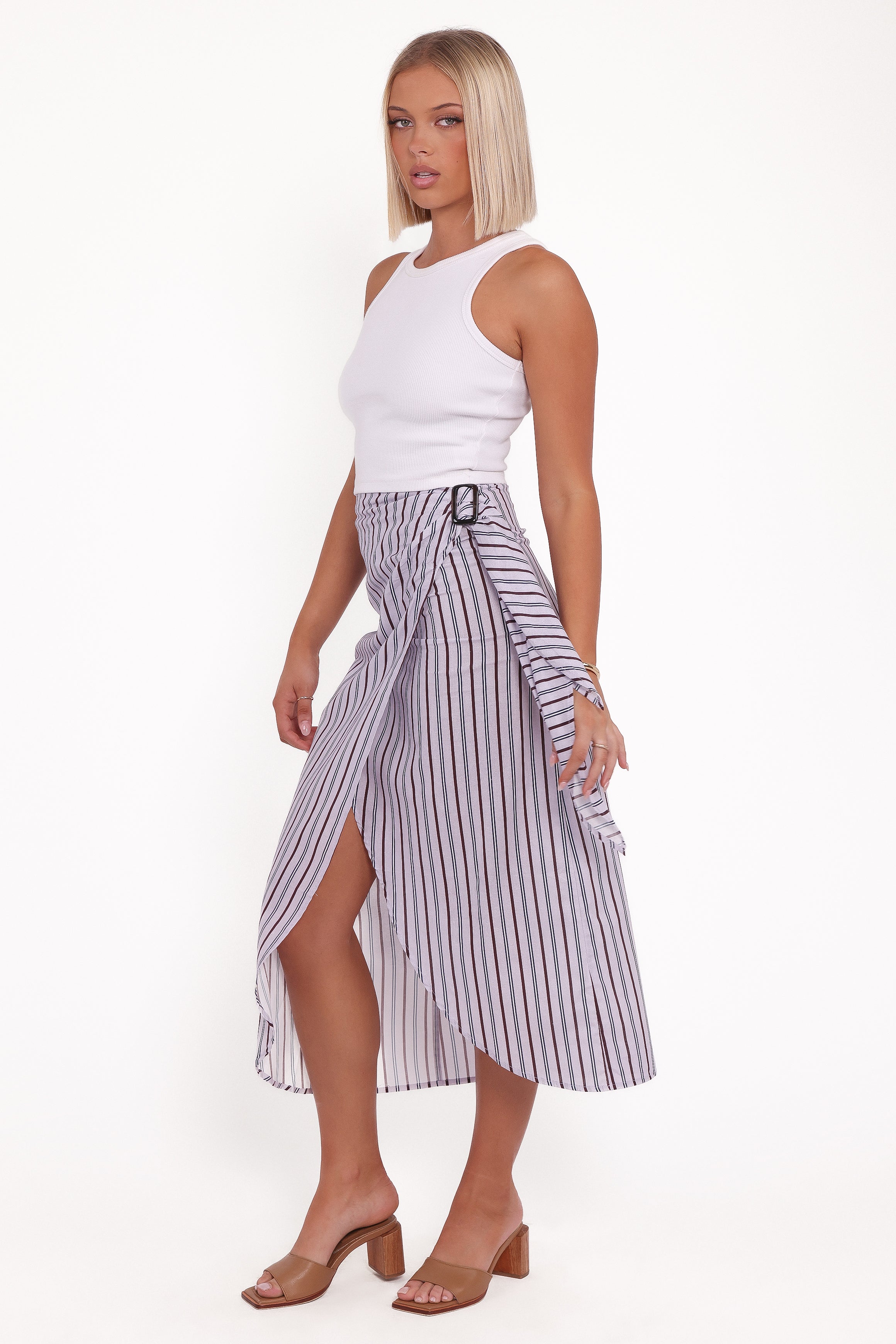 Petal and Pup USA BOTTOMS Jacey Wrap Midi Skirt - Midnight Stripe