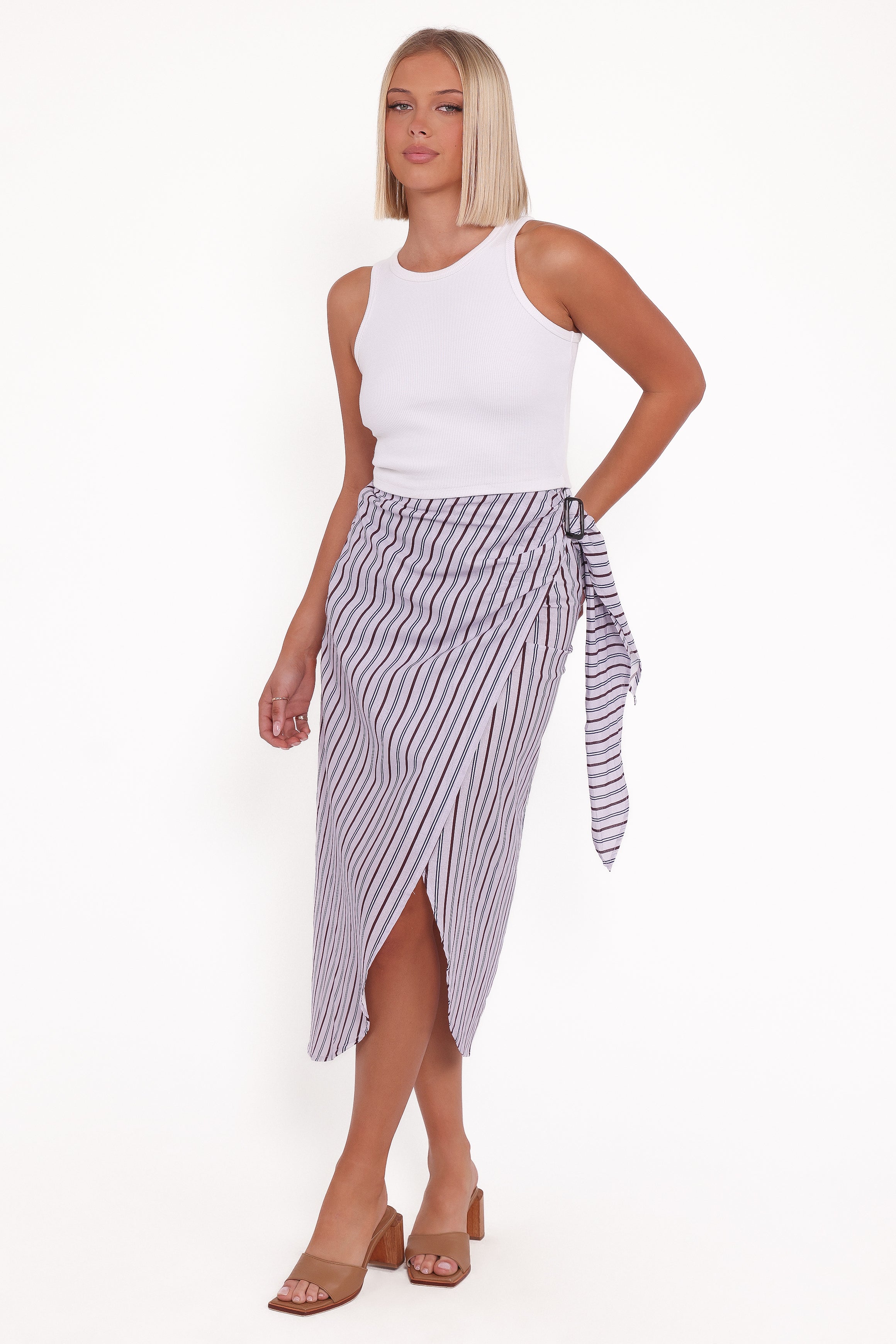 Petal and Pup USA BOTTOMS Jacey Wrap Midi Skirt - Midnight Stripe