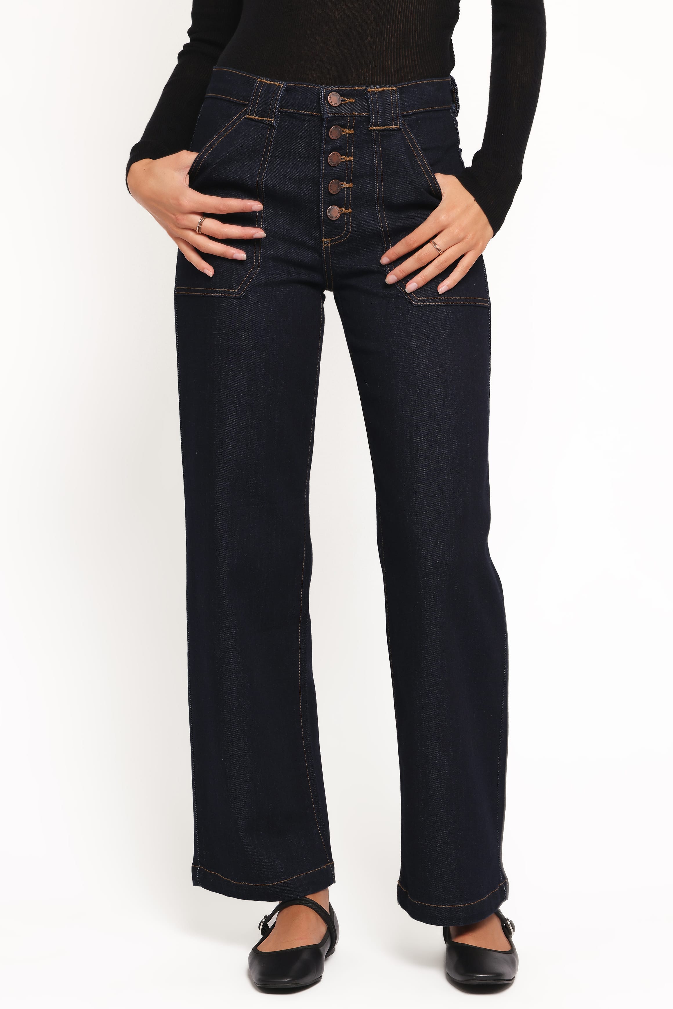 Petal and Pup USA BOTTOMS Jacinta Button Down Slim Wide Jean - Dark Wash