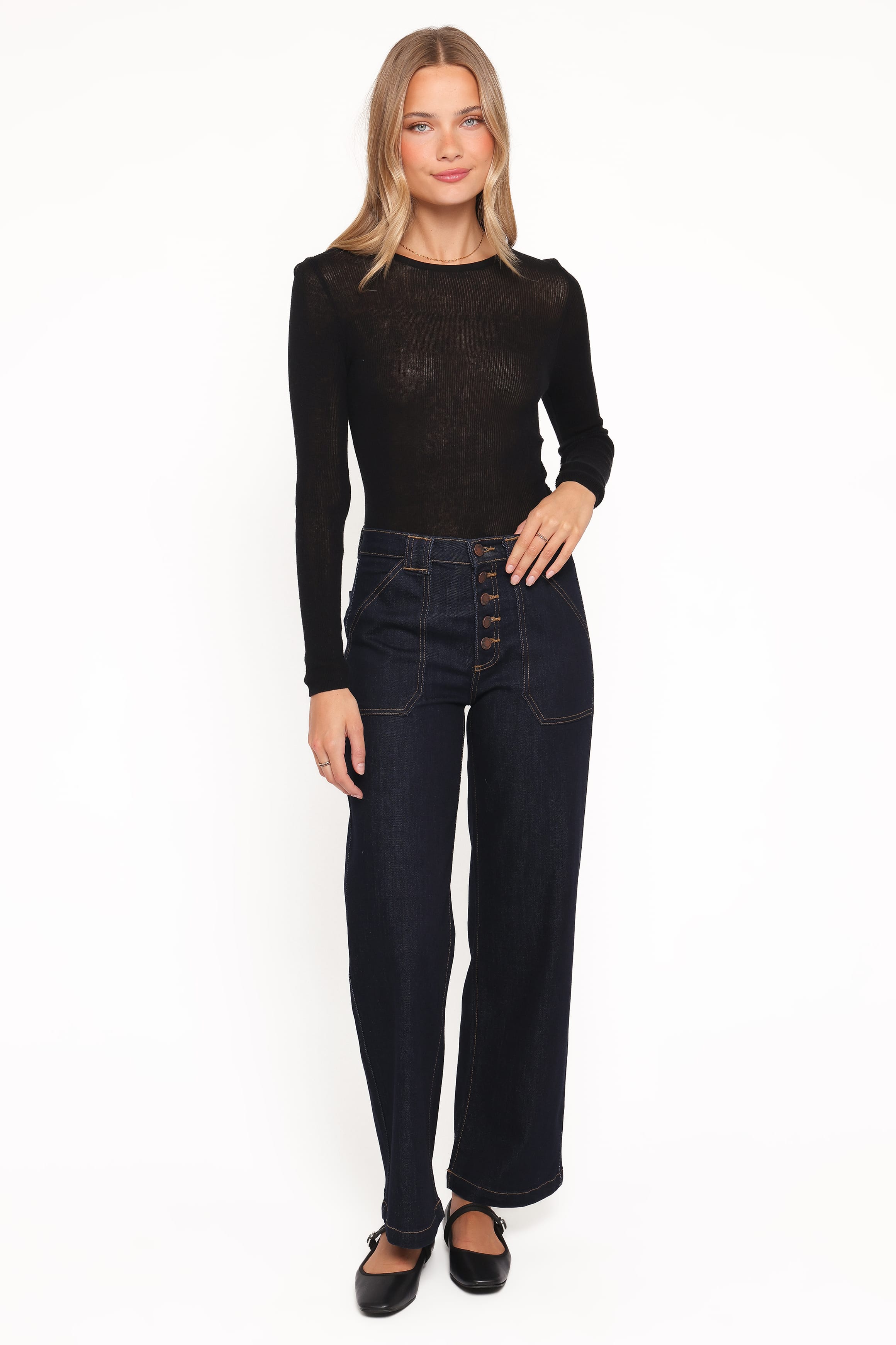Petal and Pup USA BOTTOMS Jacinta Button Down Slim Wide Jean - Dark Wash