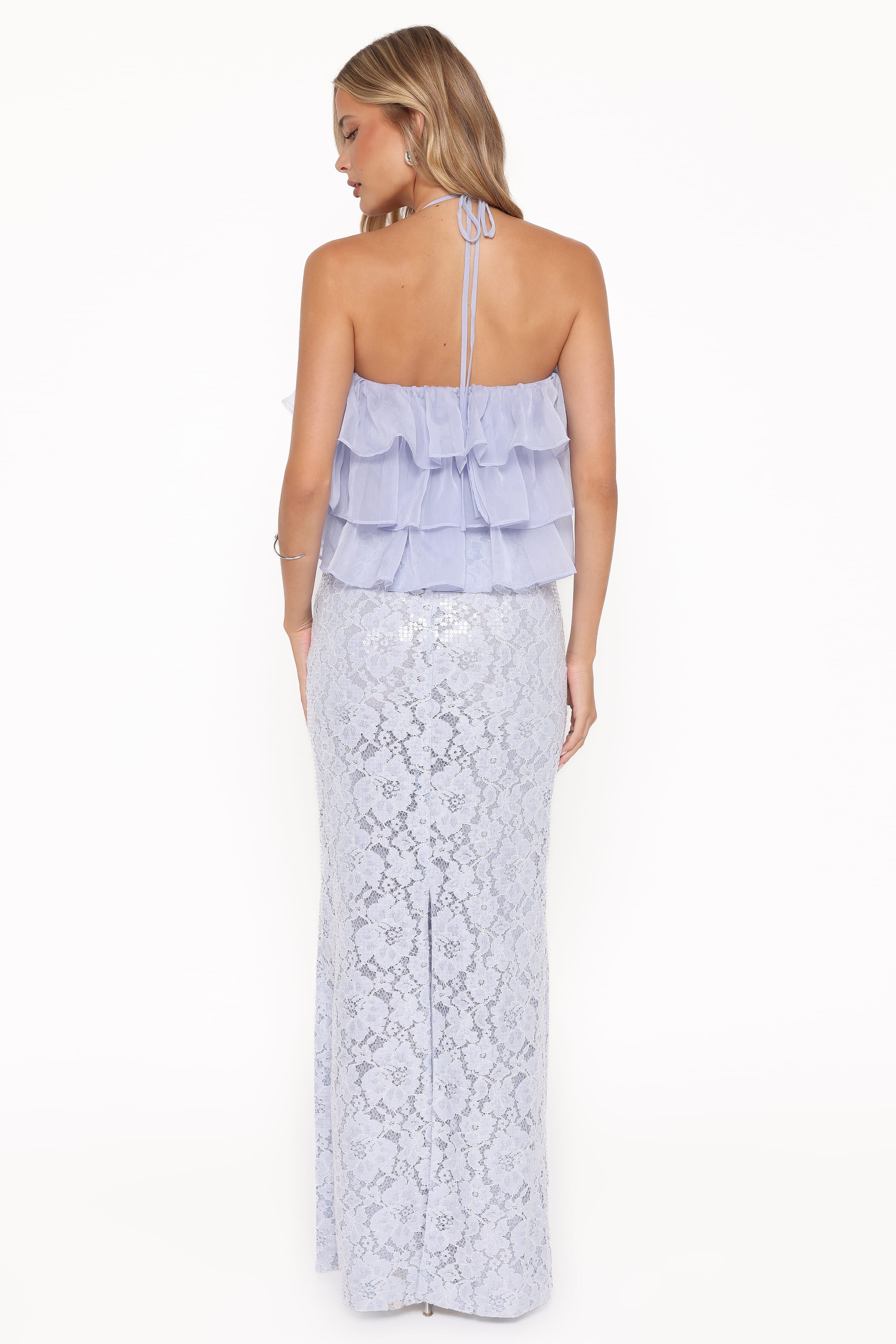 Petal and Pup USA BOTTOMS Jennings Lace Maxi Skirt - Blue Sequin