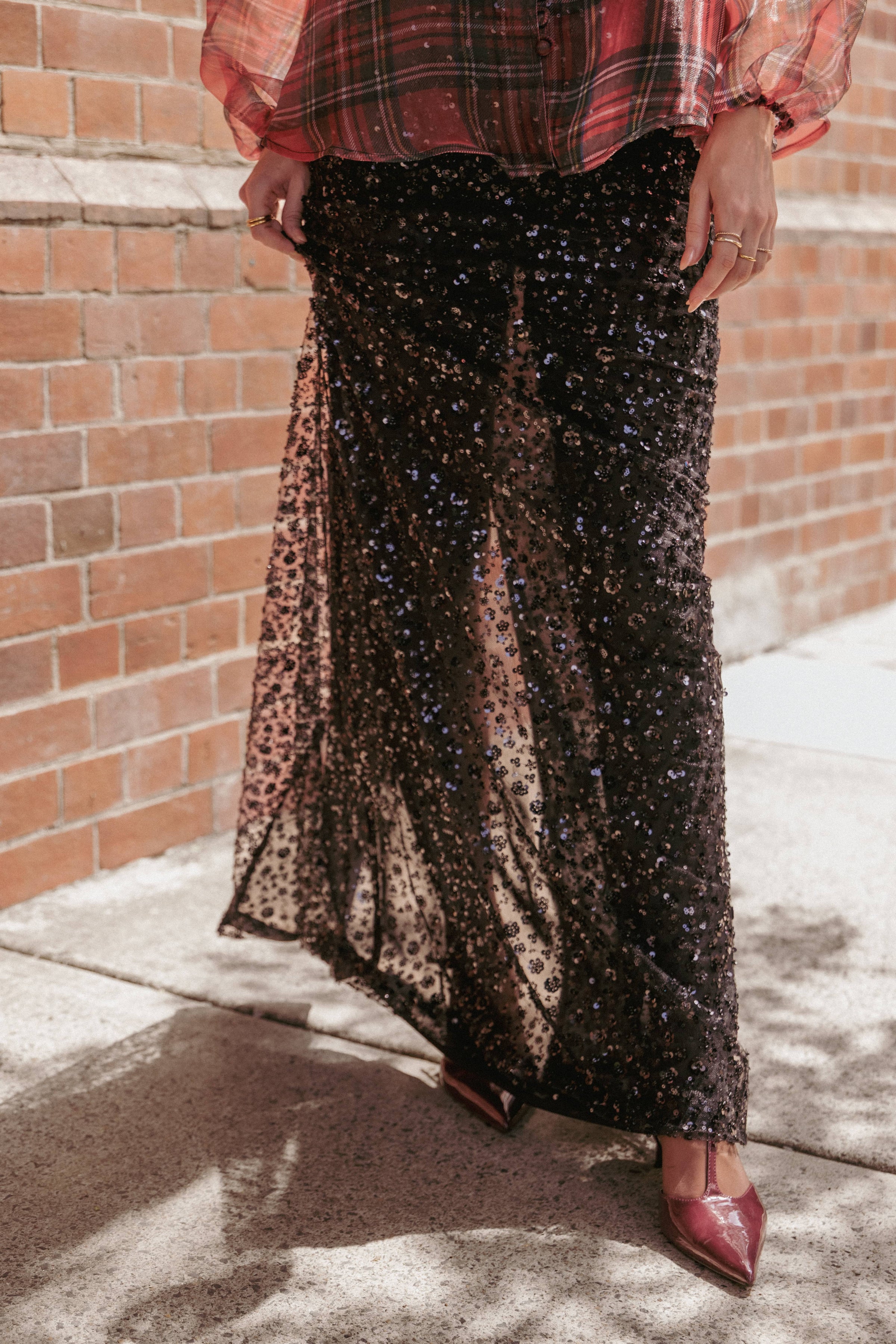 Petal and Pup USA BOTTOMS Jennings Sequin Maxi Skirt - Black