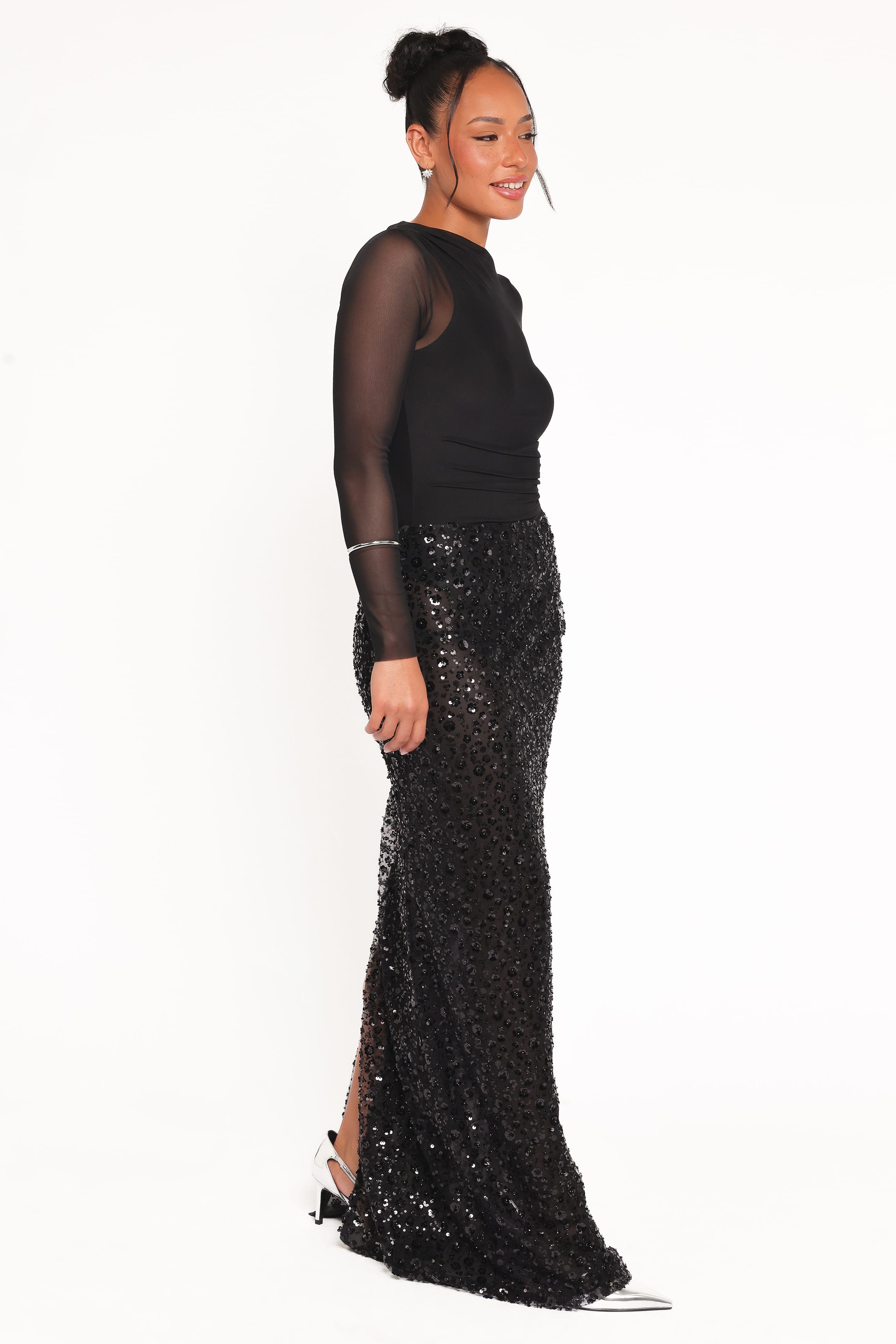 Petal and Pup USA BOTTOMS Jennings Sequin Maxi Skirt - Black