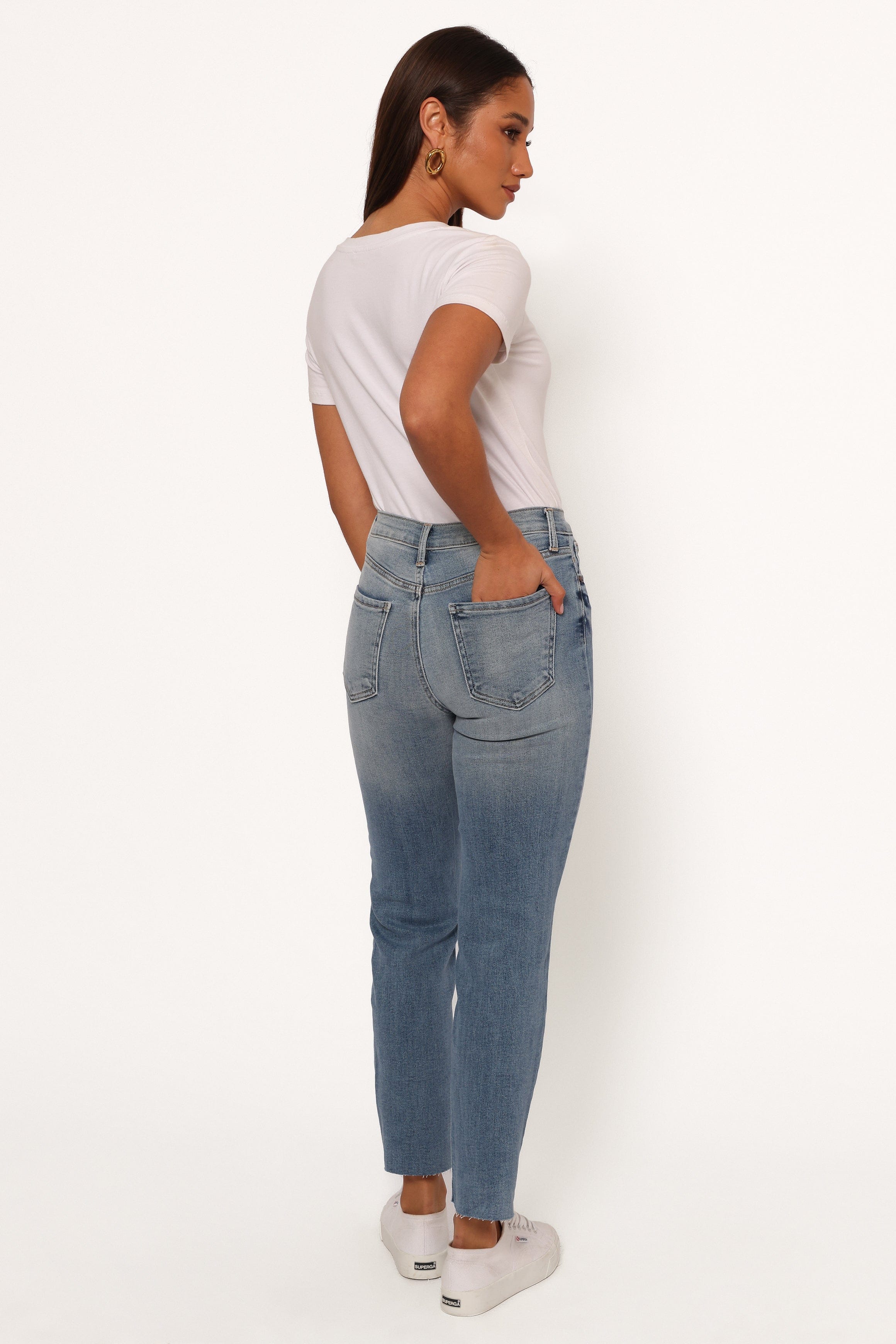 Petal and Pup USA BOTTOMS Just Black Distressed Slim Leg Jean - Light Denim