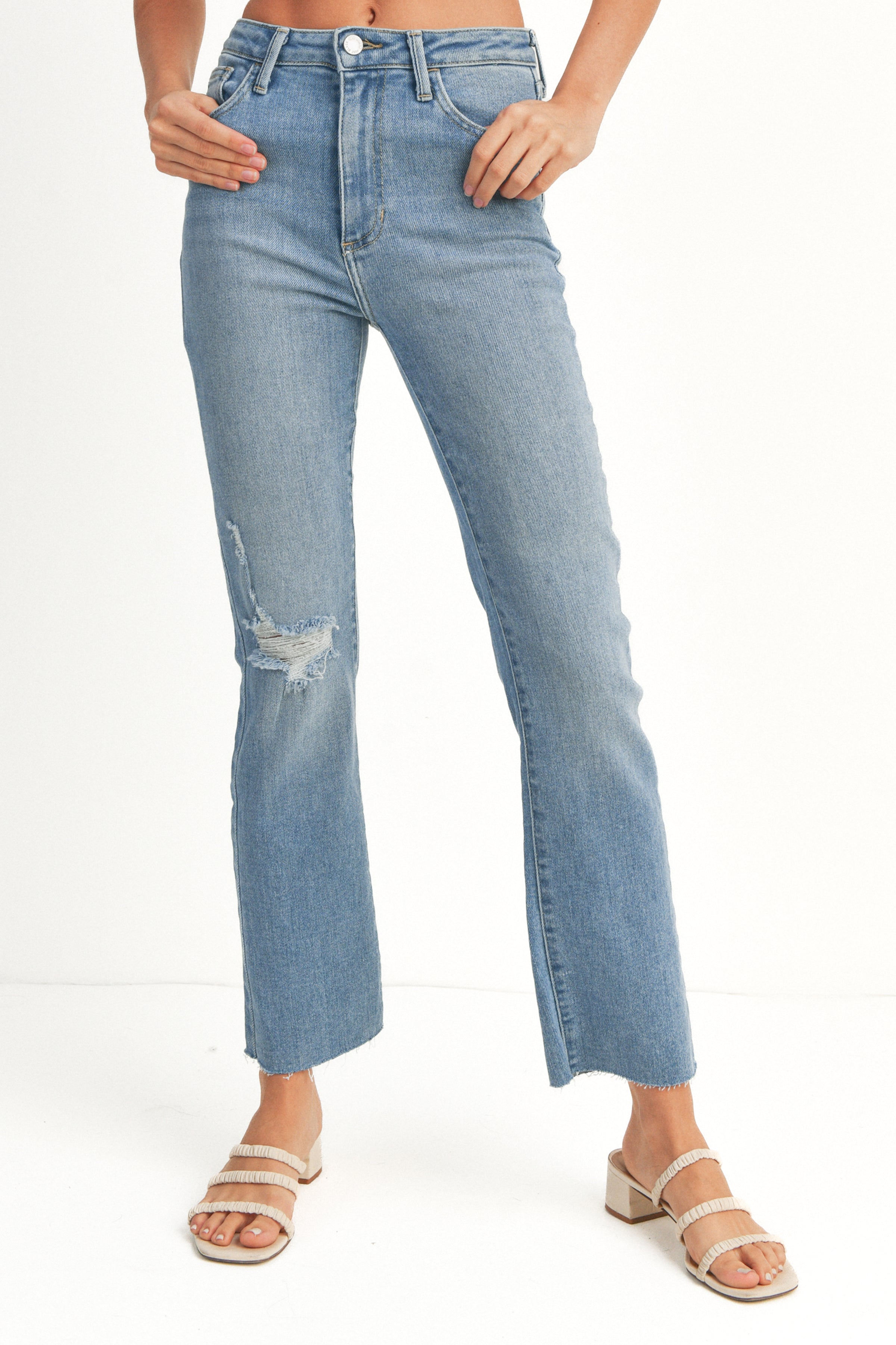 Petal and Pup USA BOTTOMS Just Black Distressed Slim Leg Jean - Medium