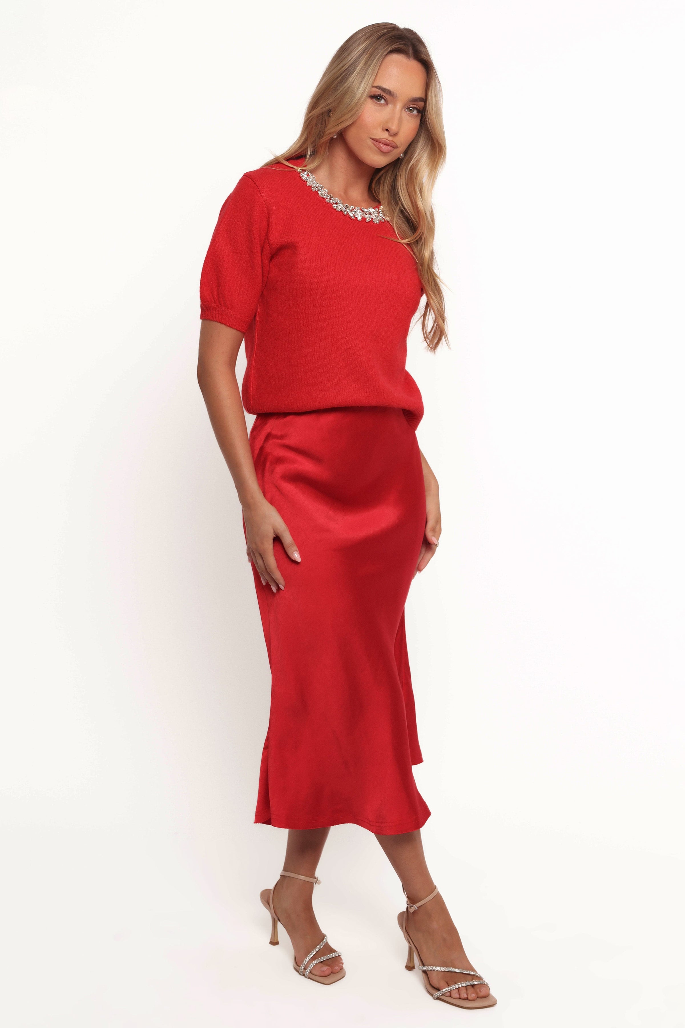 Petal and Pup USA BOTTOMS Karla Midi Skirt - Red