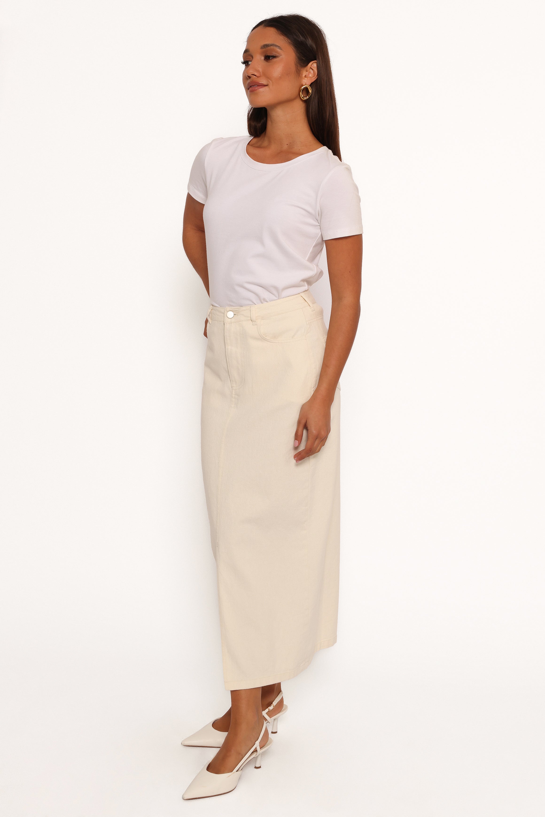 Petal and Pup USA BOTTOMS Kellen Corduroy Midi SKirt - Cream