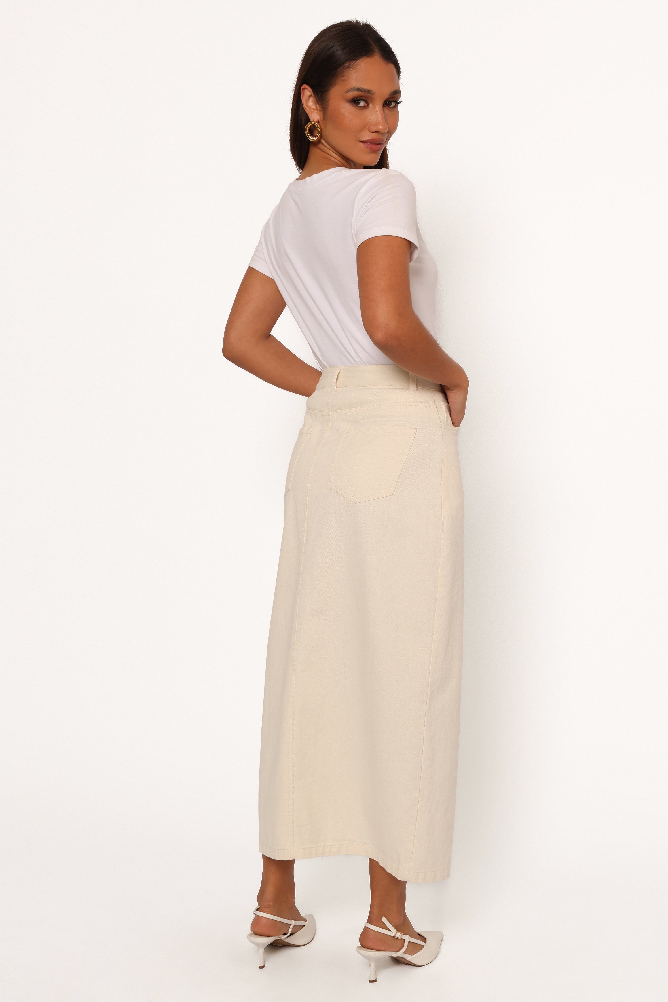 Petal and Pup USA BOTTOMS Kellen Corduroy Midi SKirt - Cream