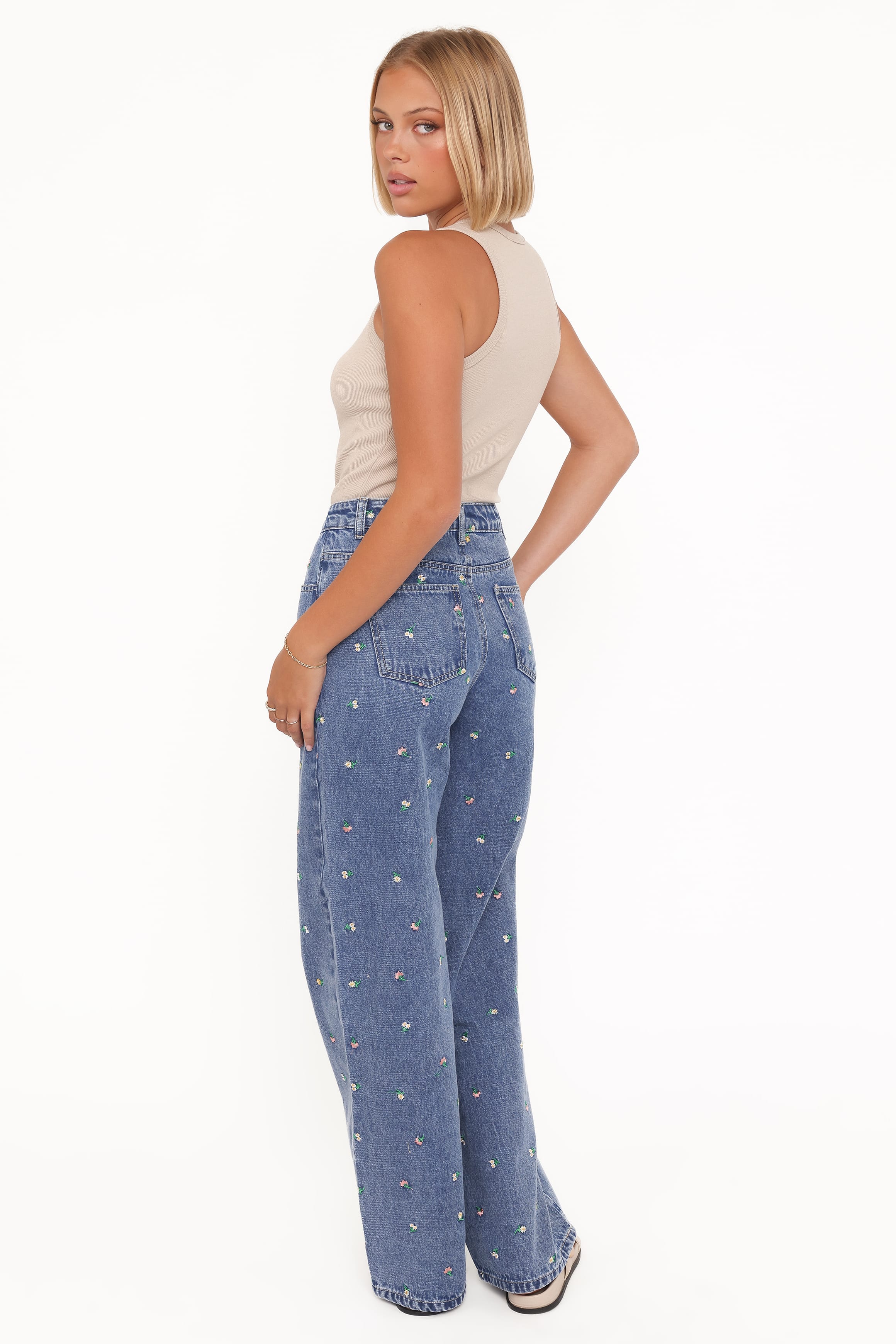 Petal and Pup USA BOTTOMS Kendall Straight Leg Jeans - Embroidery Medium Wash
