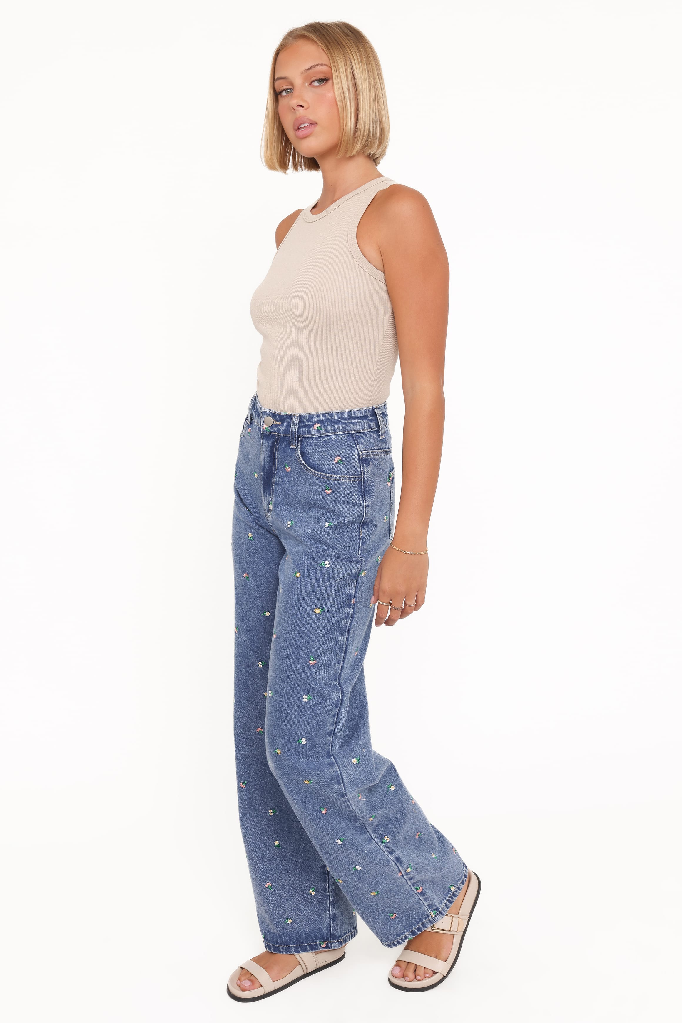 Petal and Pup USA BOTTOMS Kendall Straight Leg Jeans - Embroidery Medium Wash