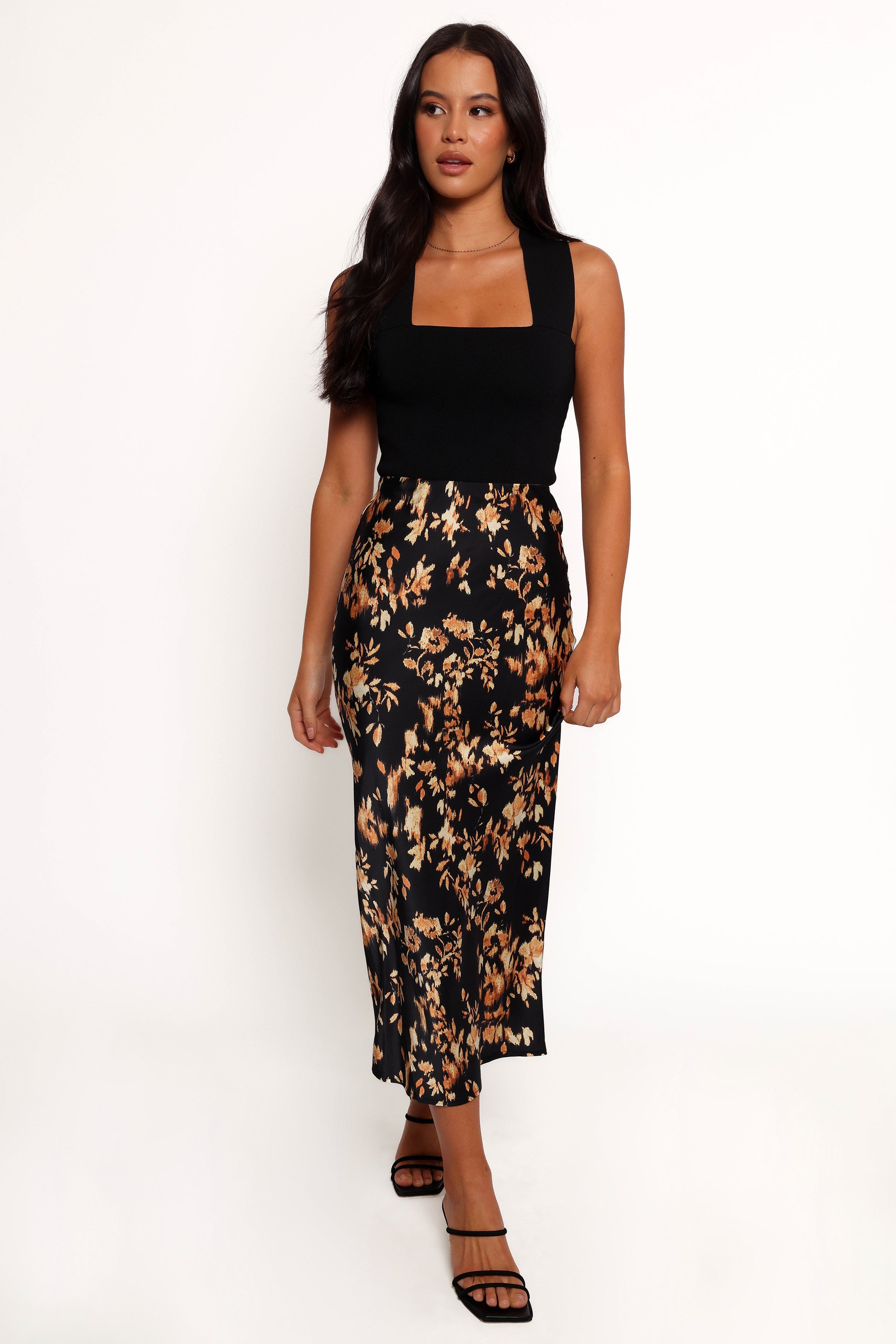 Petal and Pup USA BOTTOMS Kenna Satin Midi Skirt - Midnight Glow