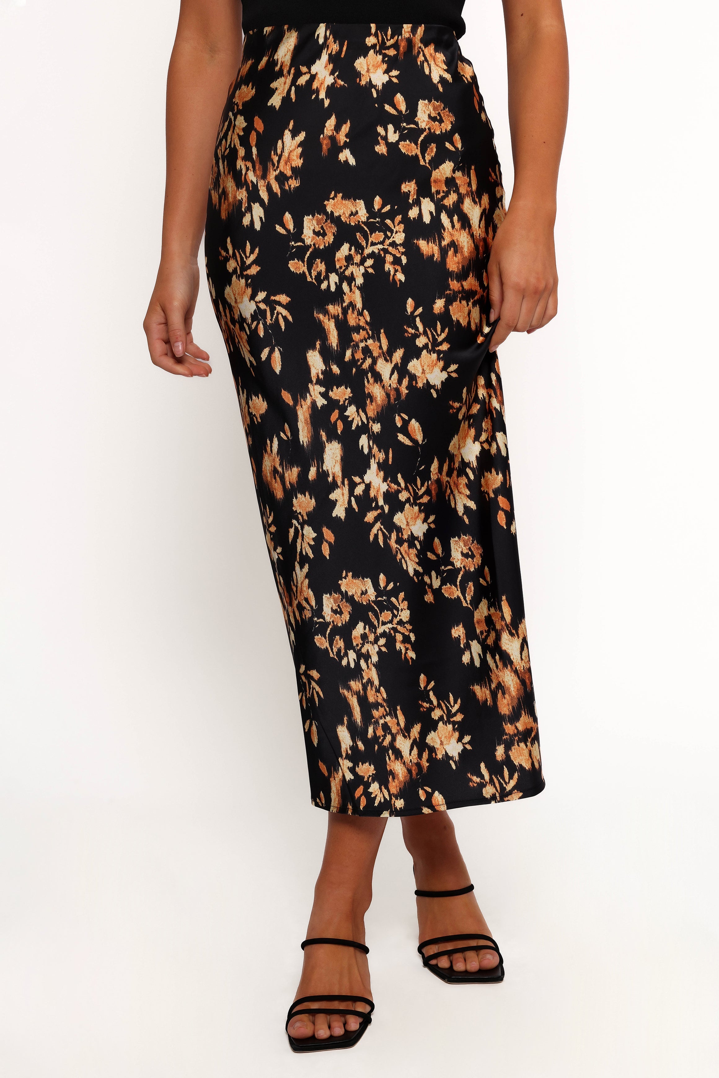 Petal and Pup USA BOTTOMS Kenna Satin Midi Skirt - Midnight Glow