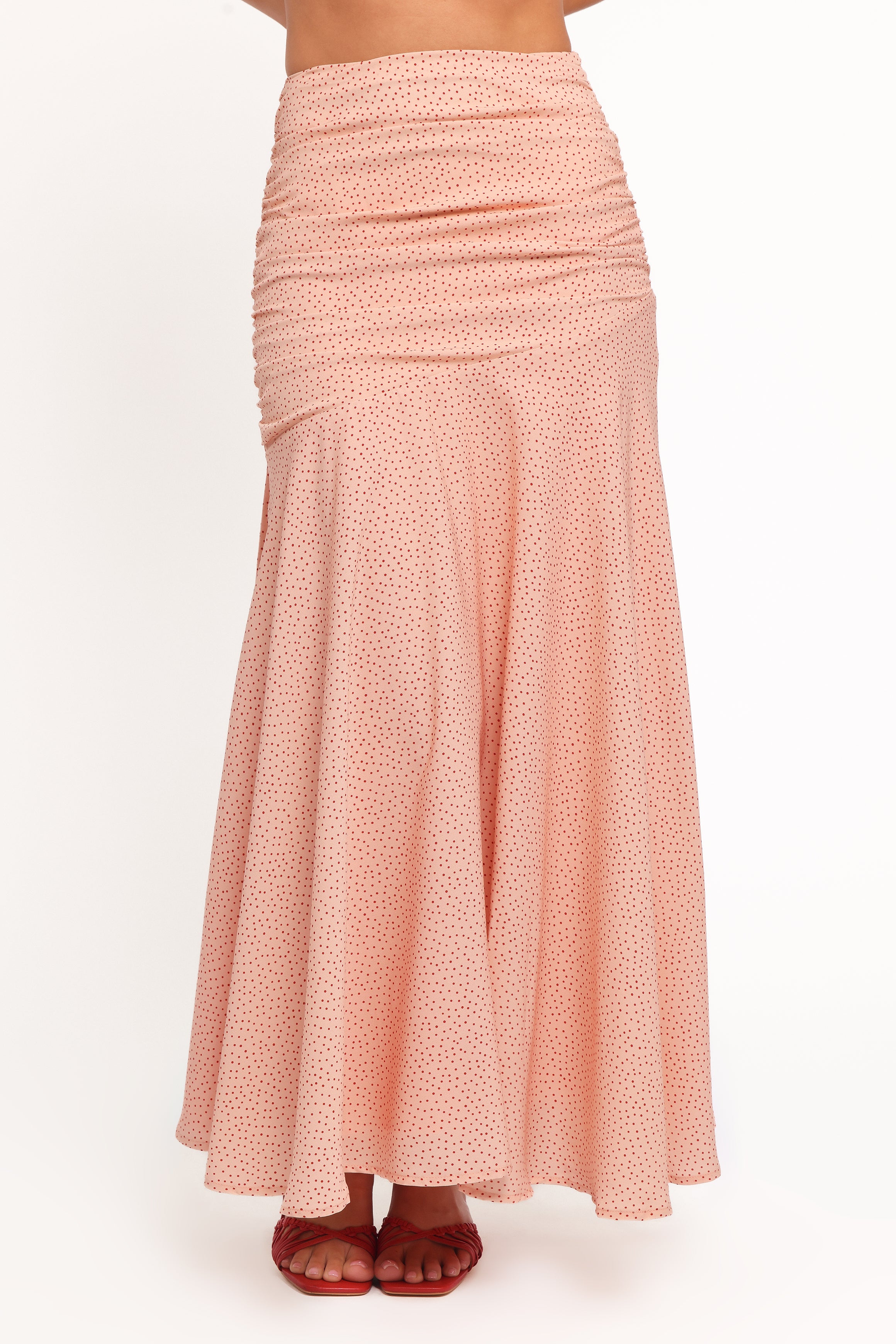 Petal and Pup USA BOTTOMS Lacy Maxi Skirt - Peach Polka Dot