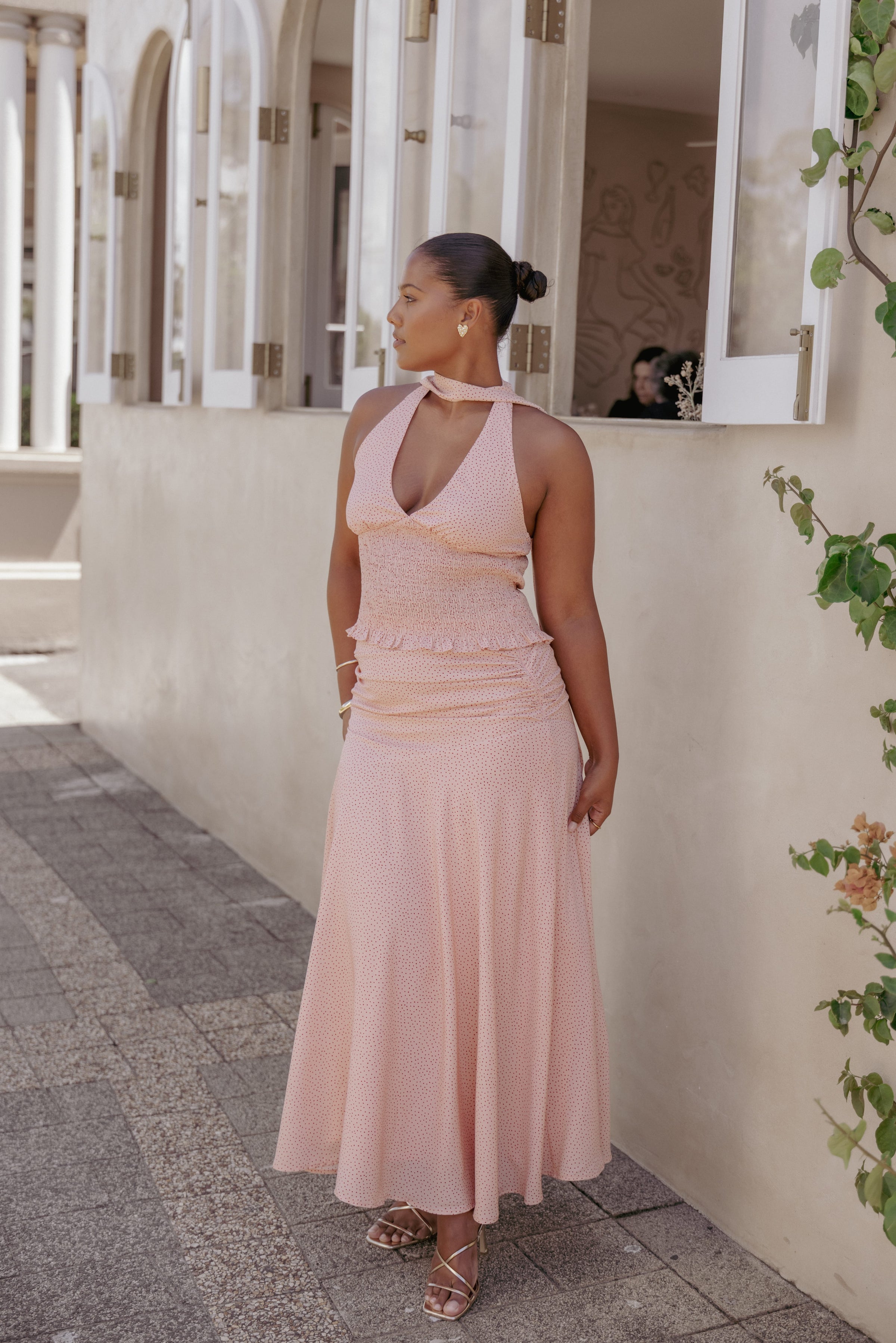 Petal and Pup USA BOTTOMS Lacy Maxi Skirt - Peach Polka Dot