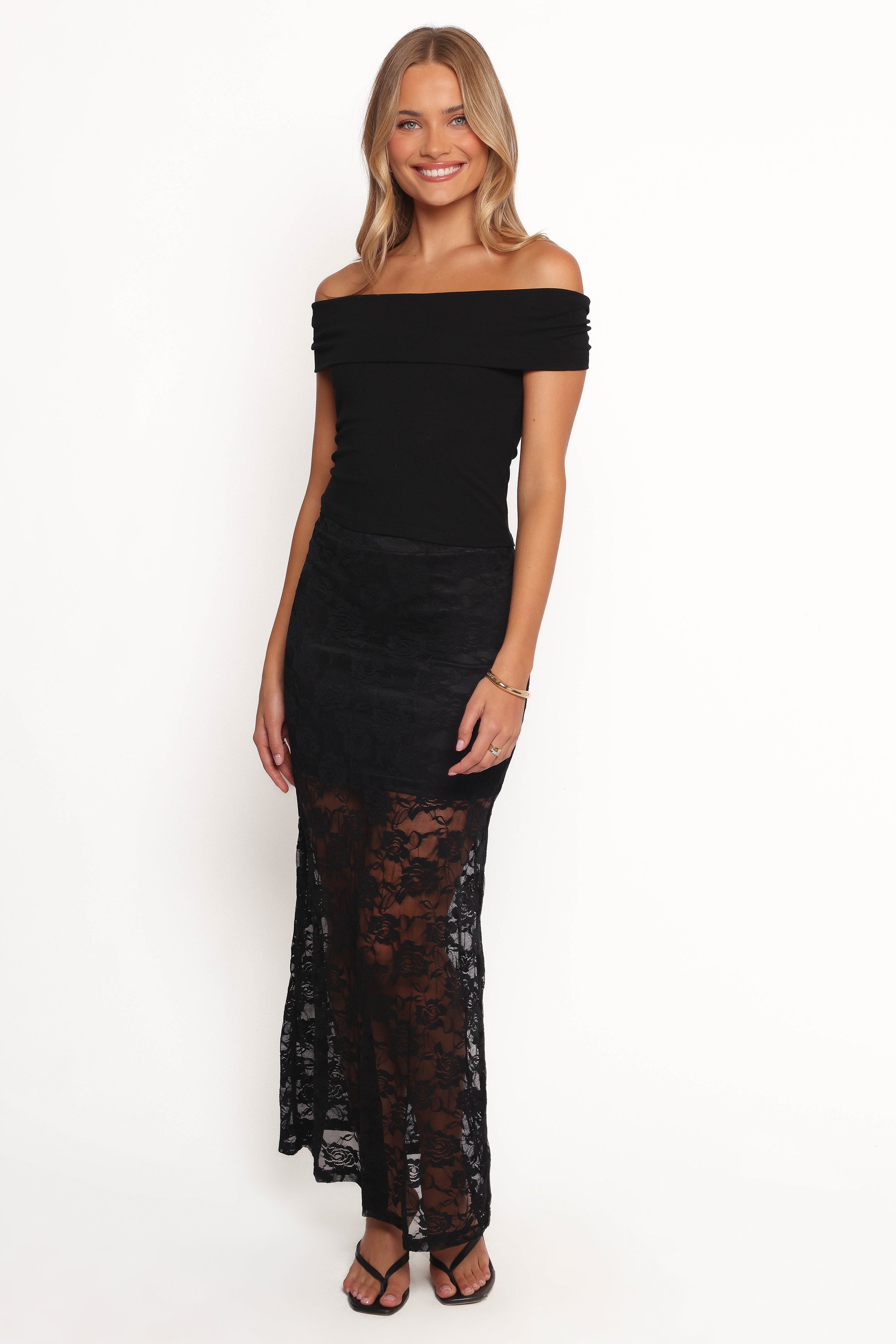 Petal and Pup USA BOTTOMS Laken Sheer Lace Maxi Skirt - Black