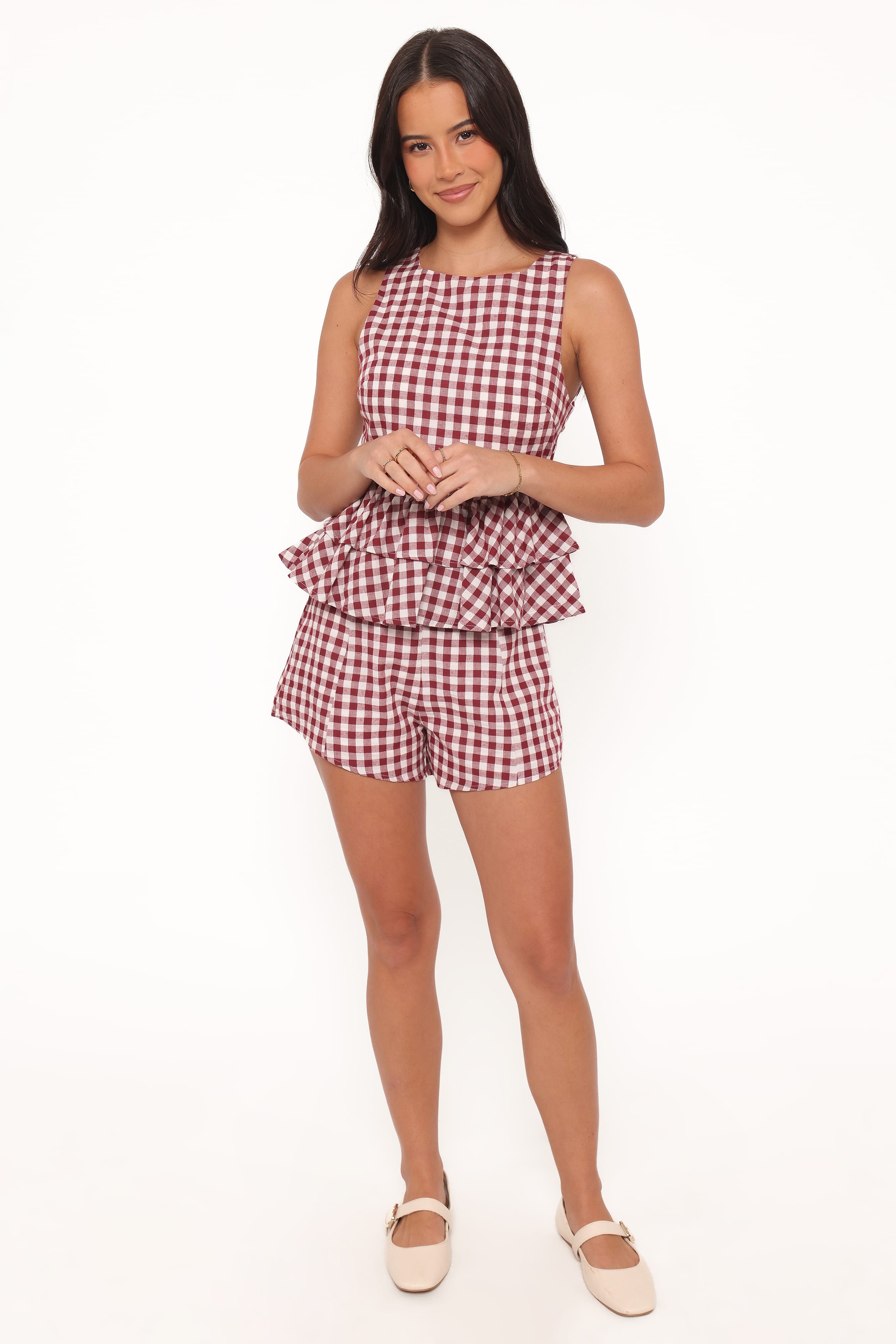 Petal and Pup USA BOTTOMS Landon Fitted Shorts - Burgundy Gingham
